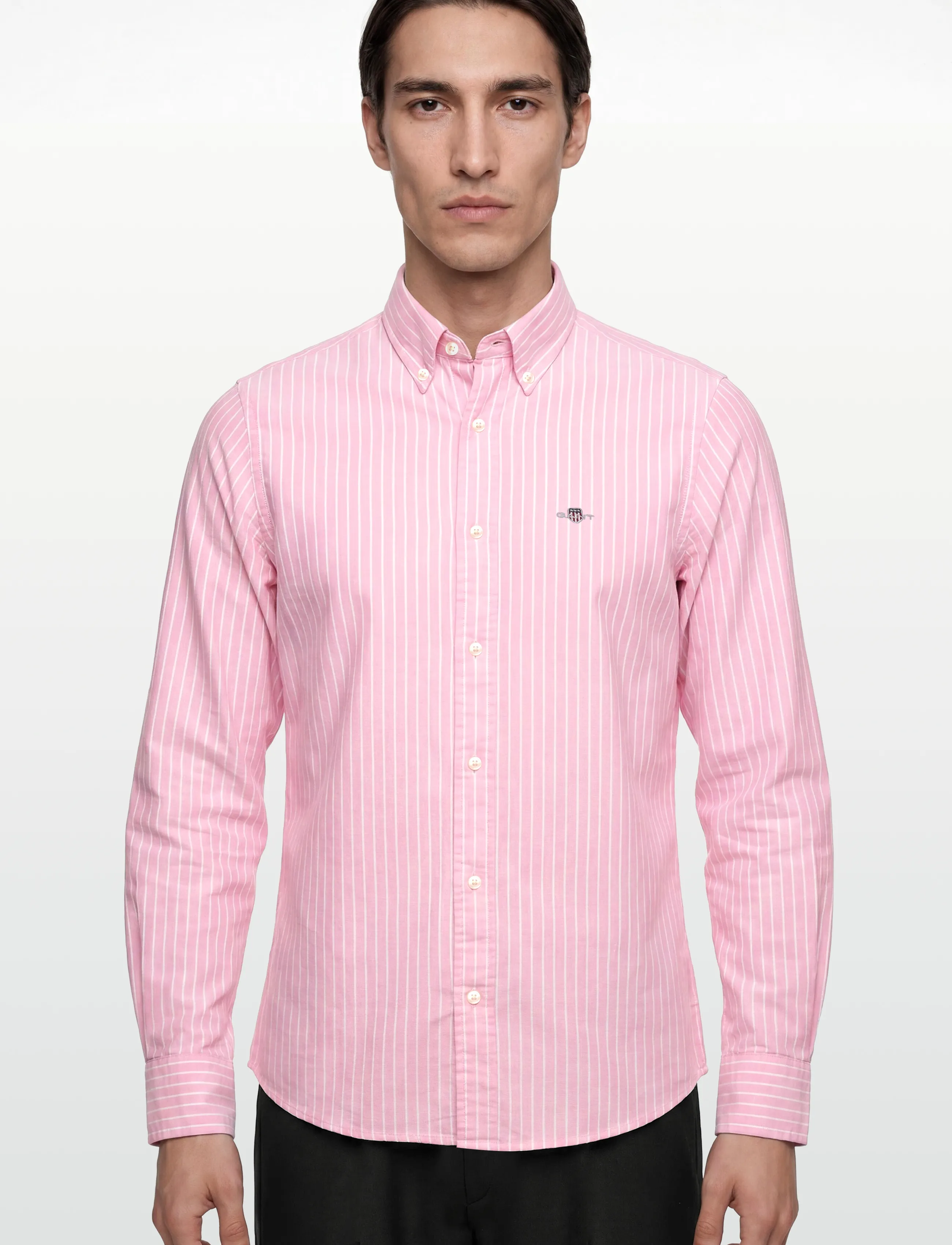 Gant - SLIM OXFORD STRETCH STRIPE SHIRT - randiga skjortor - washed pink - 3