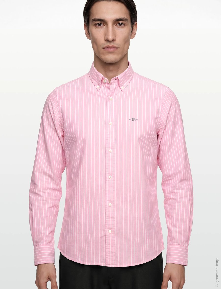 Gant - SLIM OXFORD STRETCH STRIPE SHIRT - randiga skjortor - washed pink - 3