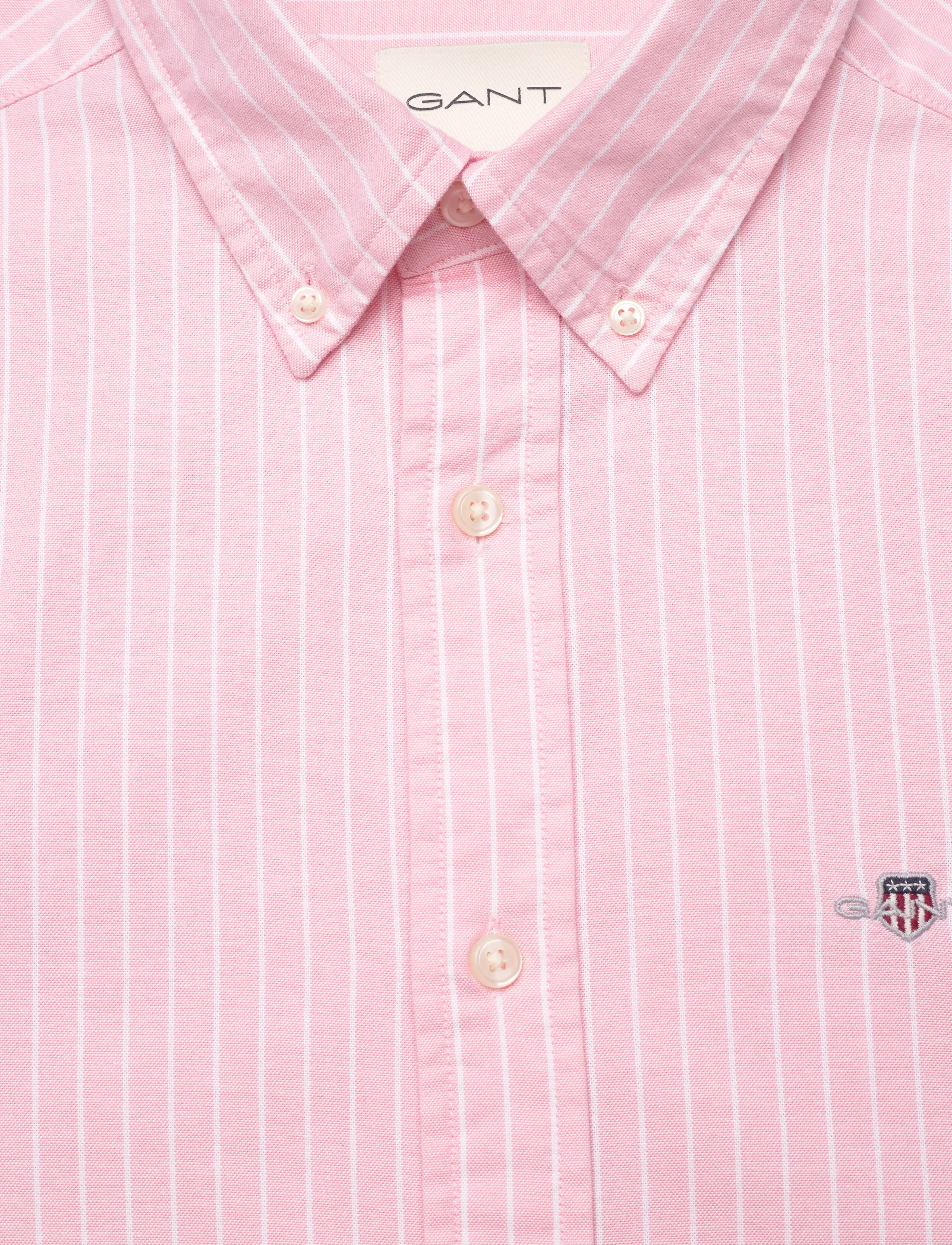 Gant - SLIM OXFORD STRETCH STRIPE SHIRT - randiga skjortor - washed pink - 5