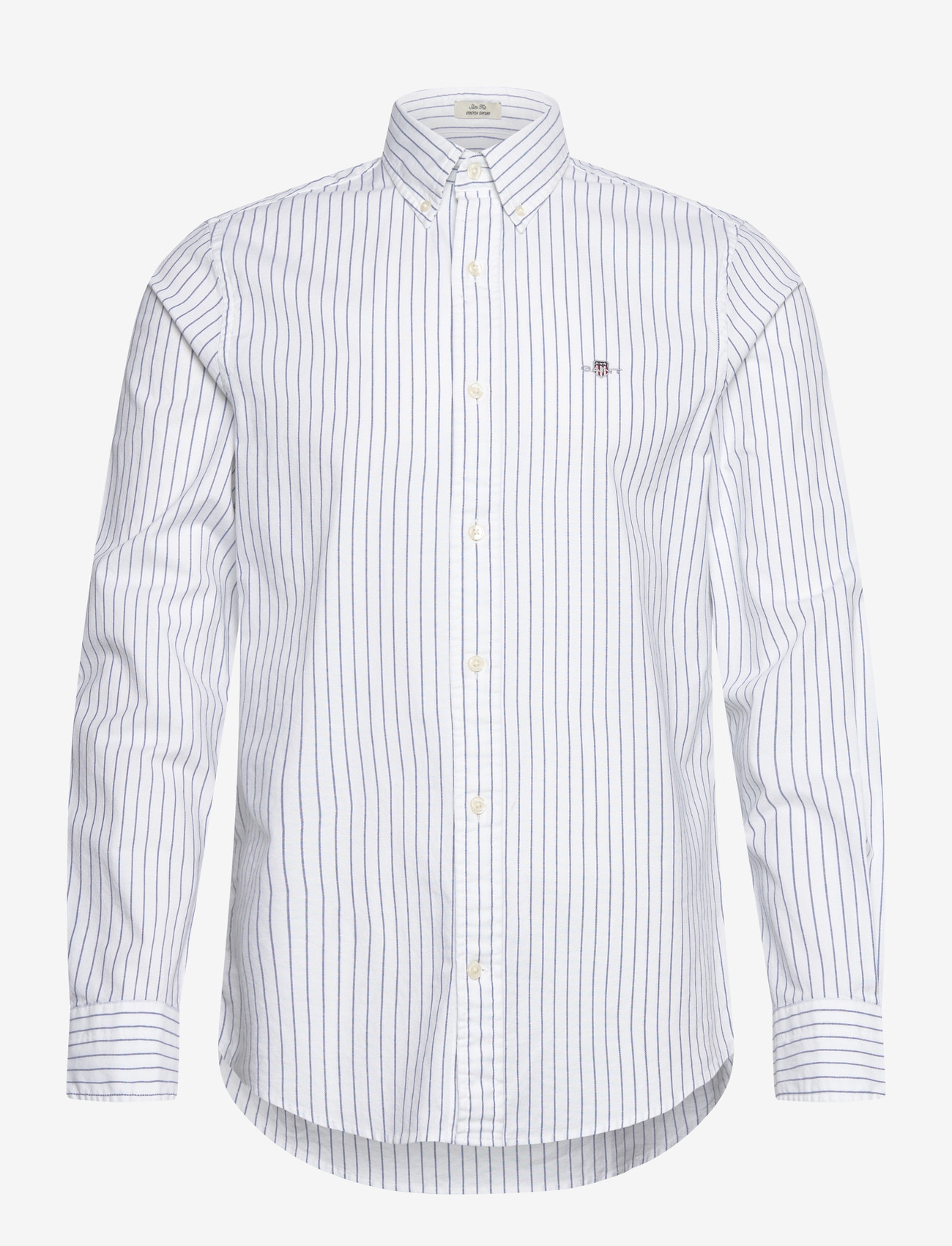 GANT - SLIM OXFORD STRETCH STRIPE SHIRT - randiga skjortor - white - 0