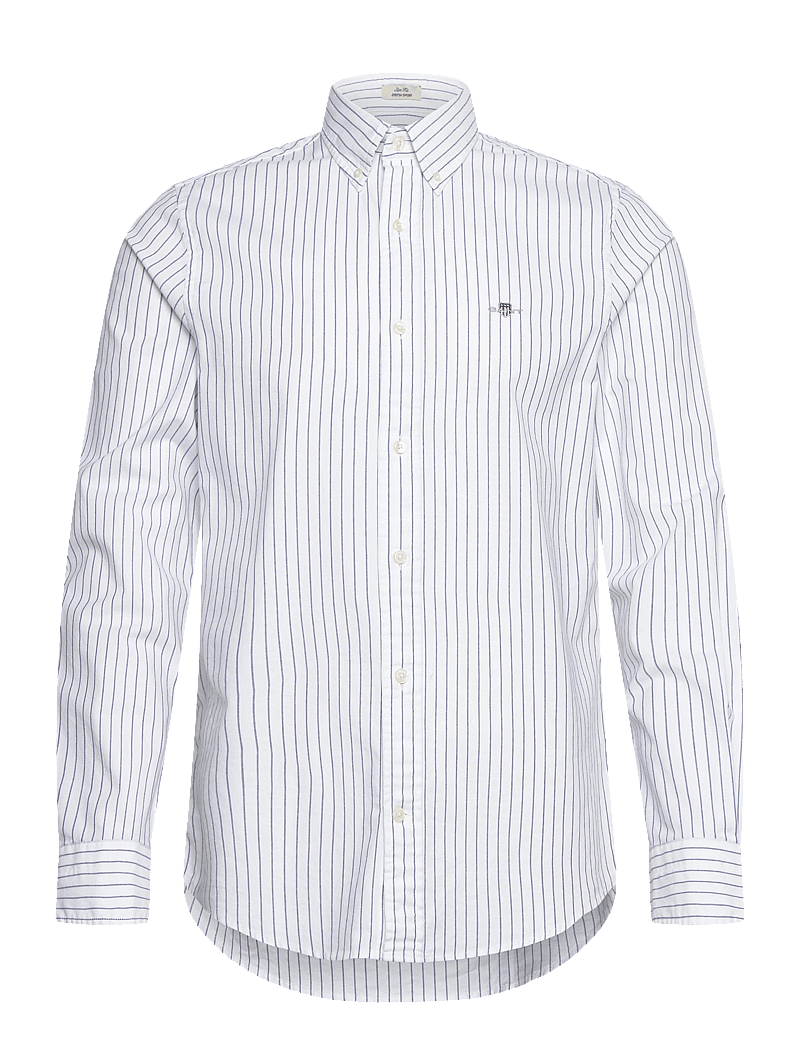 GANT - SLIM OXFORD STRETCH STRIPE SHIRT - randiga skjortor - white - 0