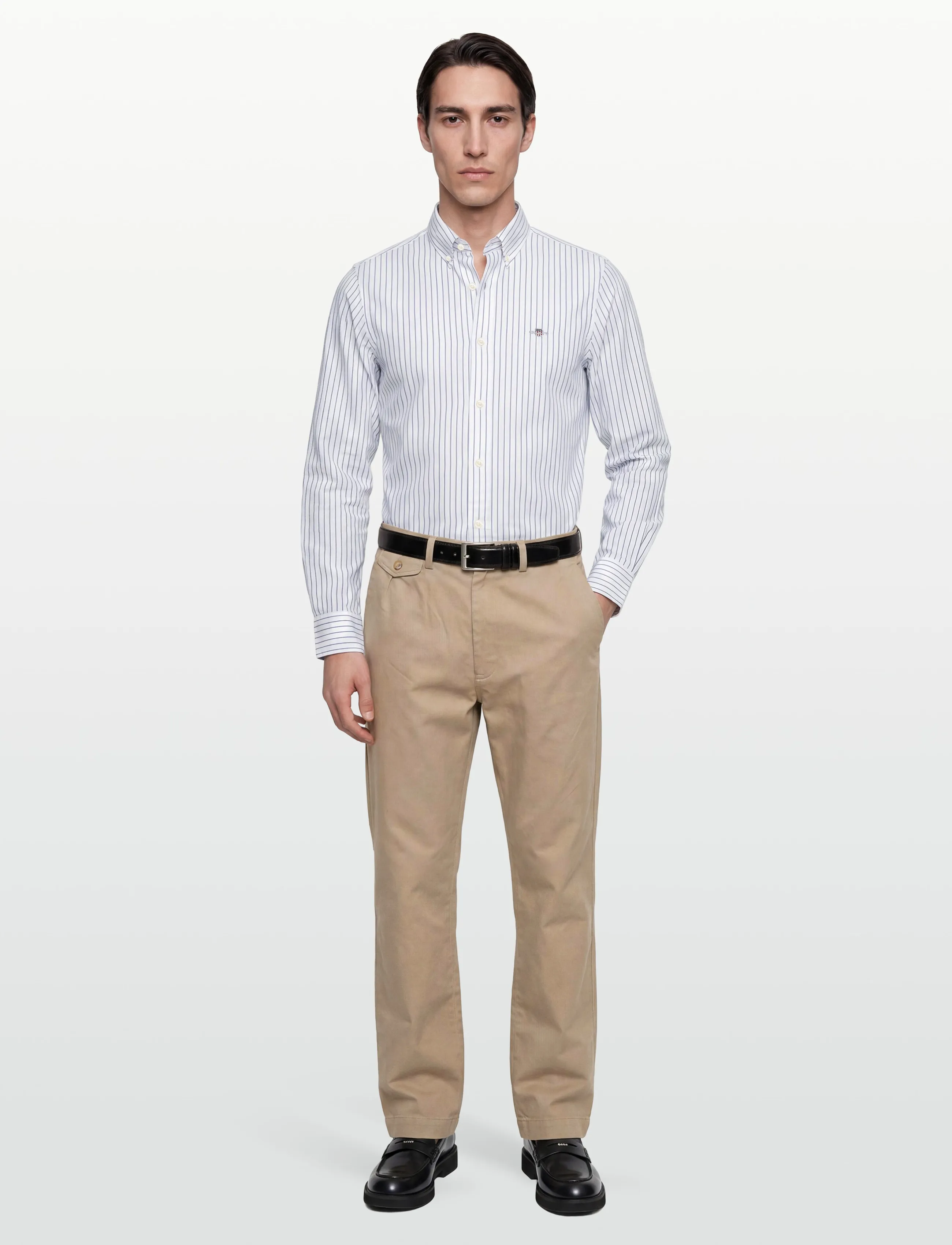 Gant Slim Oxford Stretch Stripe Shirt, Mænd, Slim Fit Stribet Oxford Button-Down Skjorte, Hvid, Str: XL