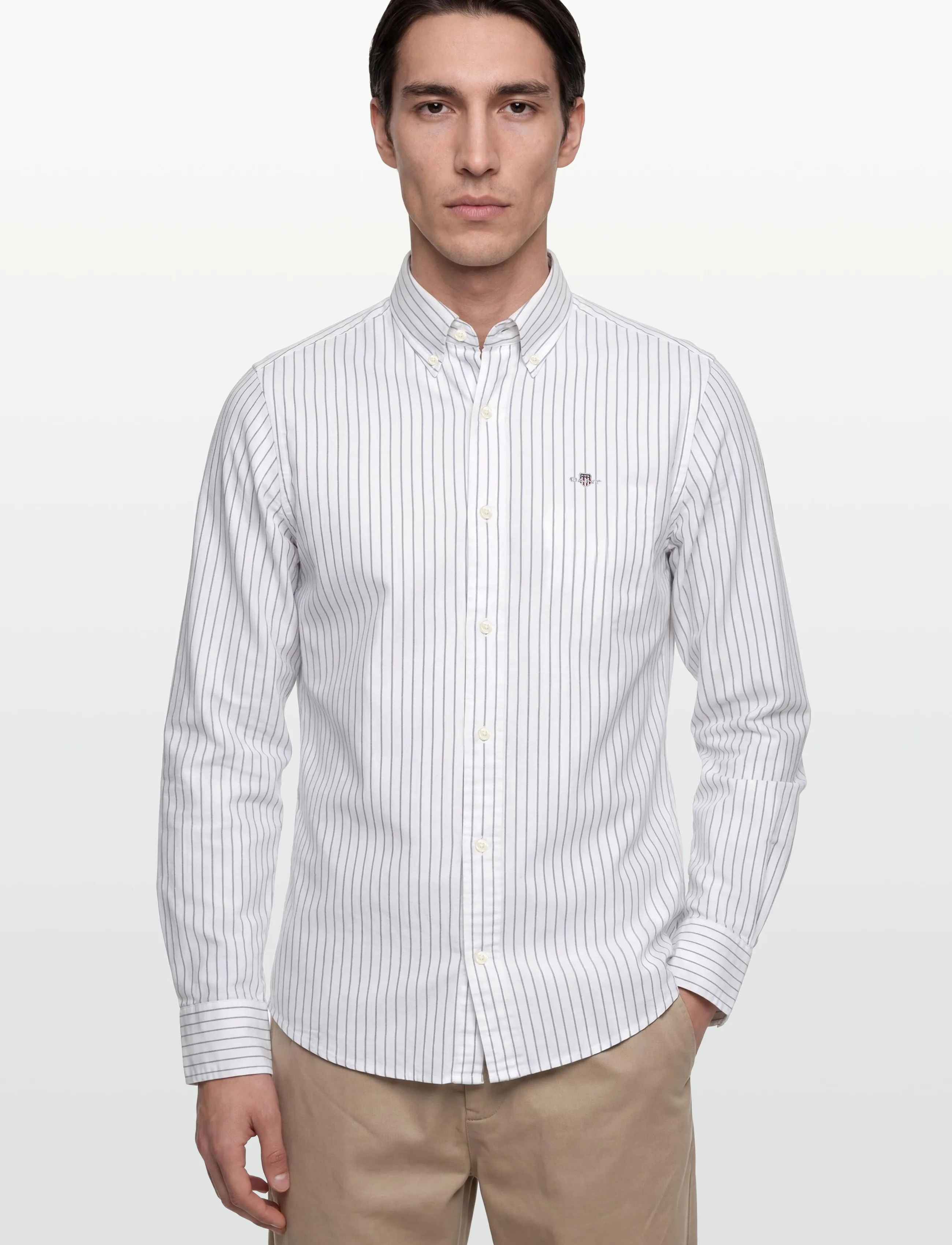 Gant - SLIM OXFORD STRETCH STRIPE SHIRT - stribede skjorter - white - 3