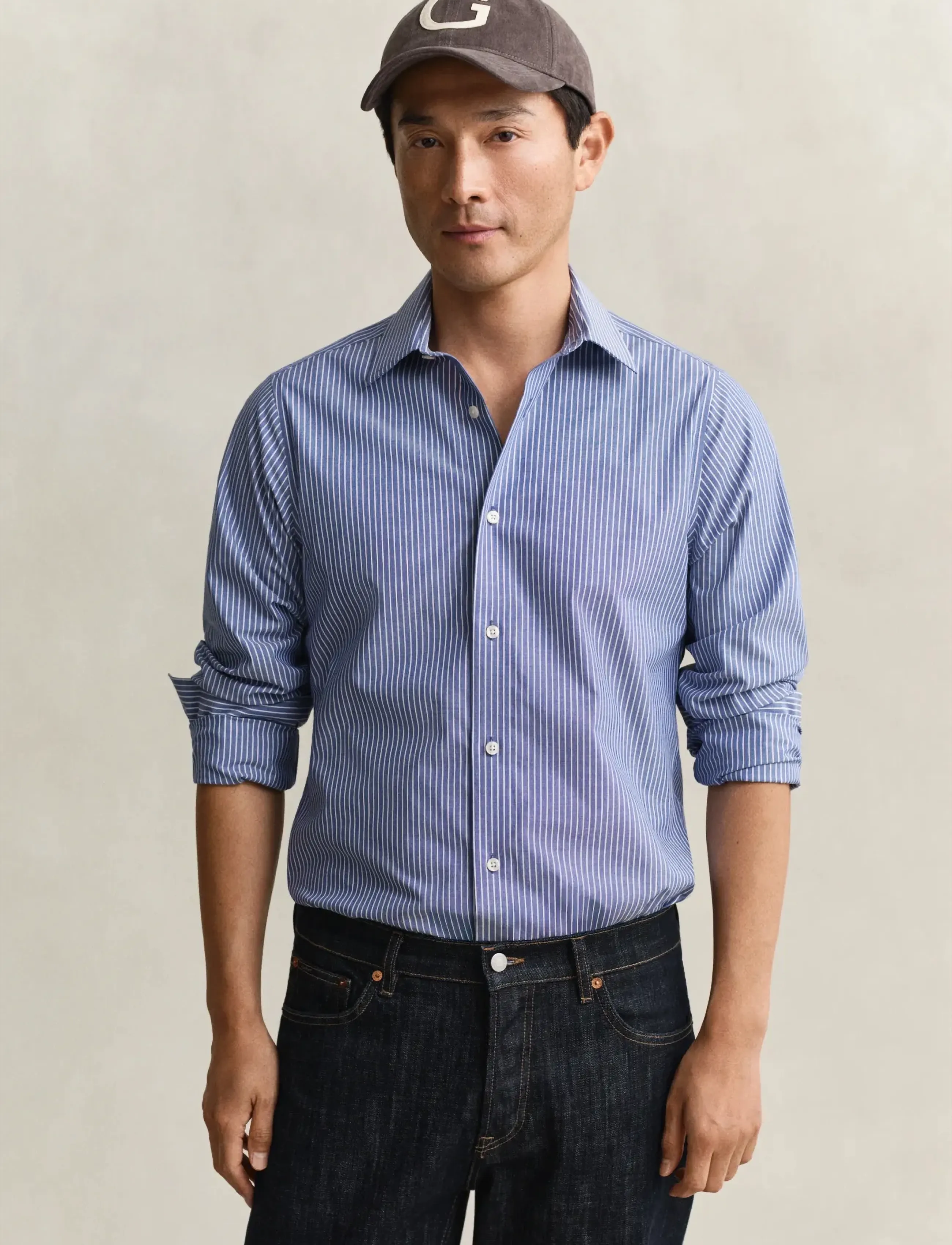 Gant Slim Poplin Stretch Stripe Shirt, 3XL, Blue, Skjorter > Afslappet Shirts, Herre