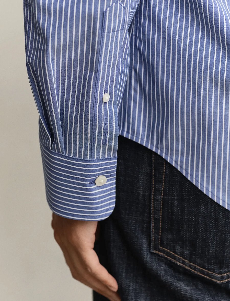 Gant - SLIM POPLIN STRETCH STRIPE SHIRT - stribede skjorter - college blue - 3