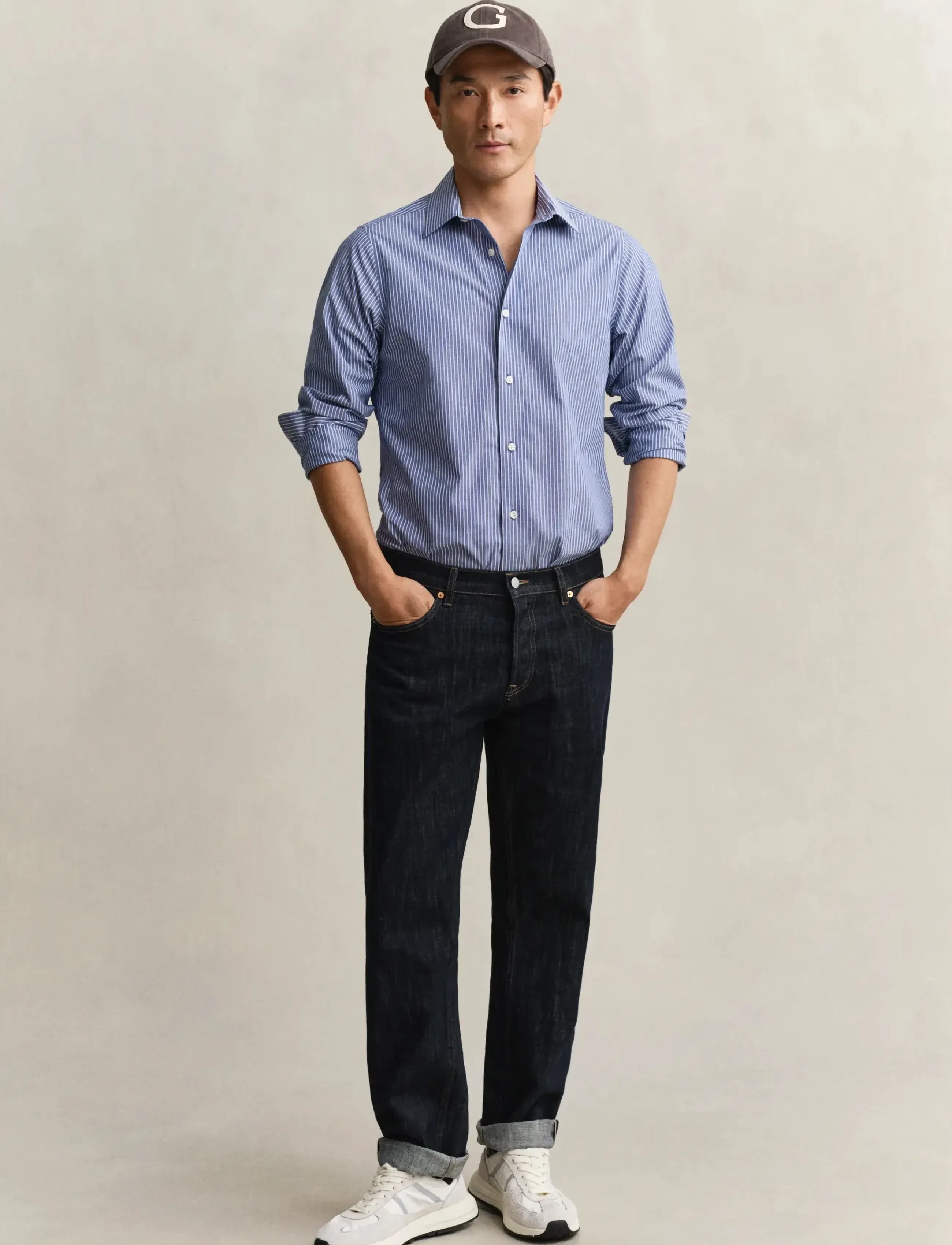 Gant - SLIM POPLIN STRETCH STRIPE SHIRT - stribede skjorter - college blue - 4