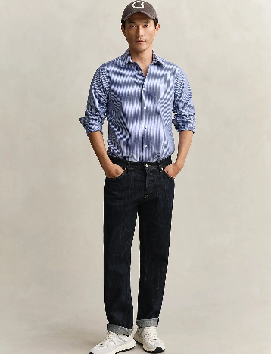 Gant - SLIM POPLIN STRETCH STRIPE SHIRT - stribede skjorter - college blue - 4