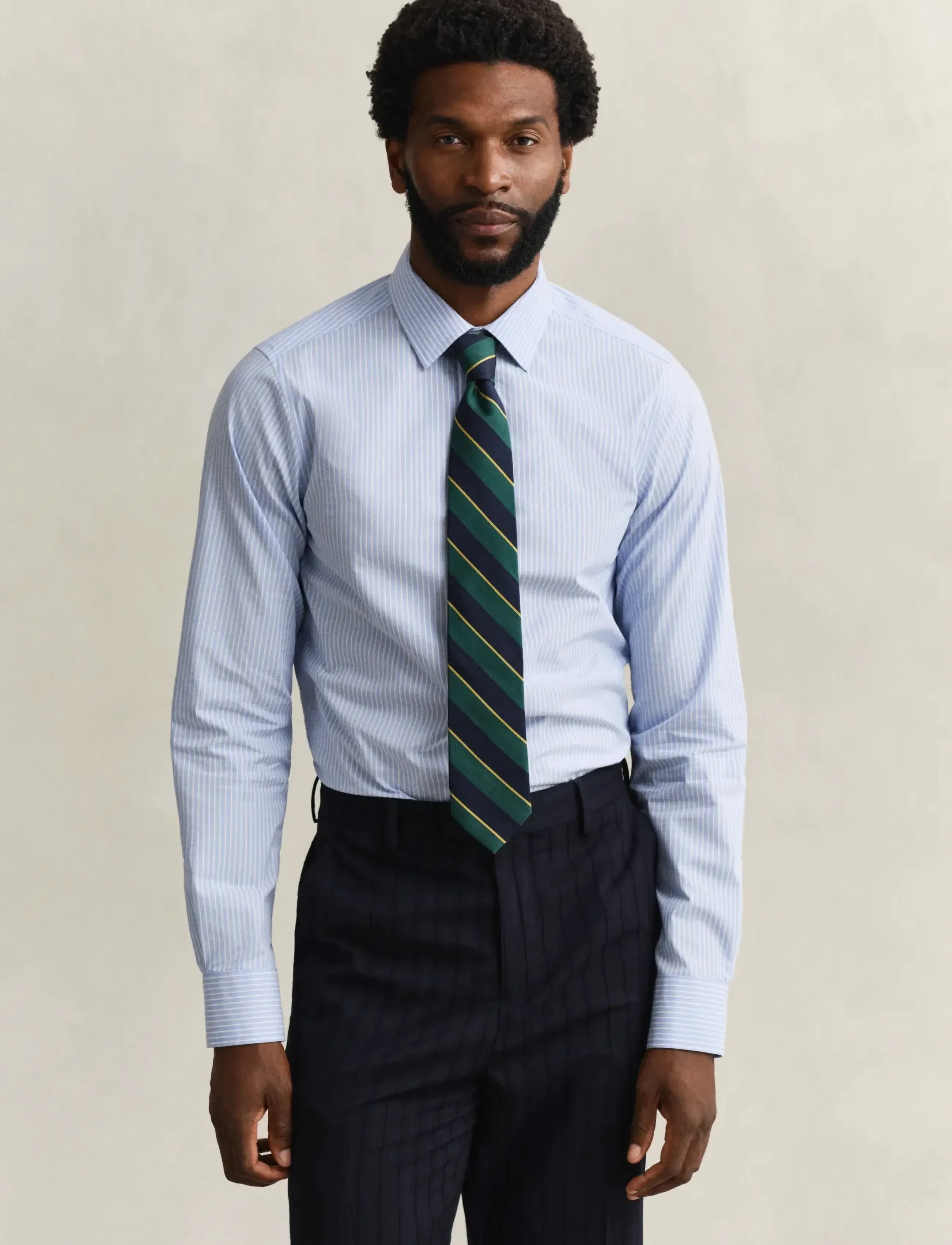 Gant Slim Poplin Stretch Stripe Shirt, S, Blue, Skjorter > Afslappet Shirts, Herre