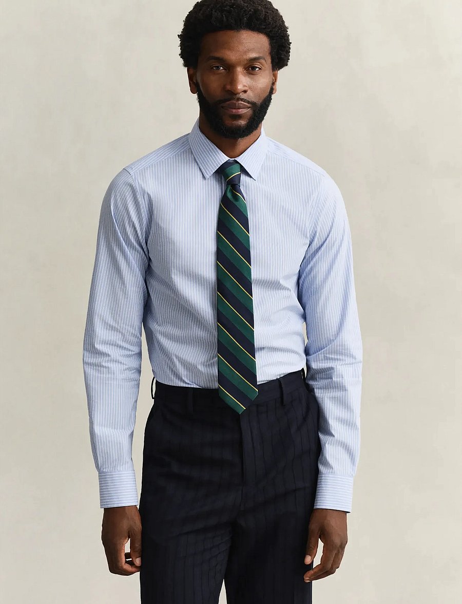 Gant - SLIM POPLIN STRETCH STRIPE SHIRT - stribede skjorter - lavender blue - 0