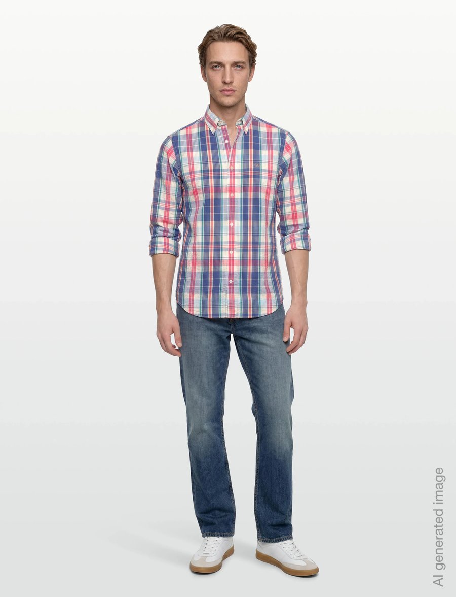 Gant - REG SEERSUCKER MADRAS SHIRT - casual hemden - vintage blue - 0
