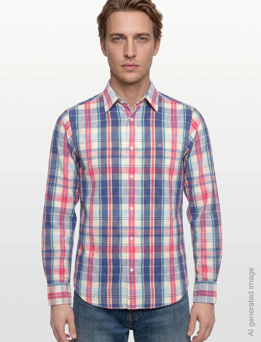 Gant - REG SEERSUCKER MADRAS SHIRT - casual hemden - vintage blue - 3