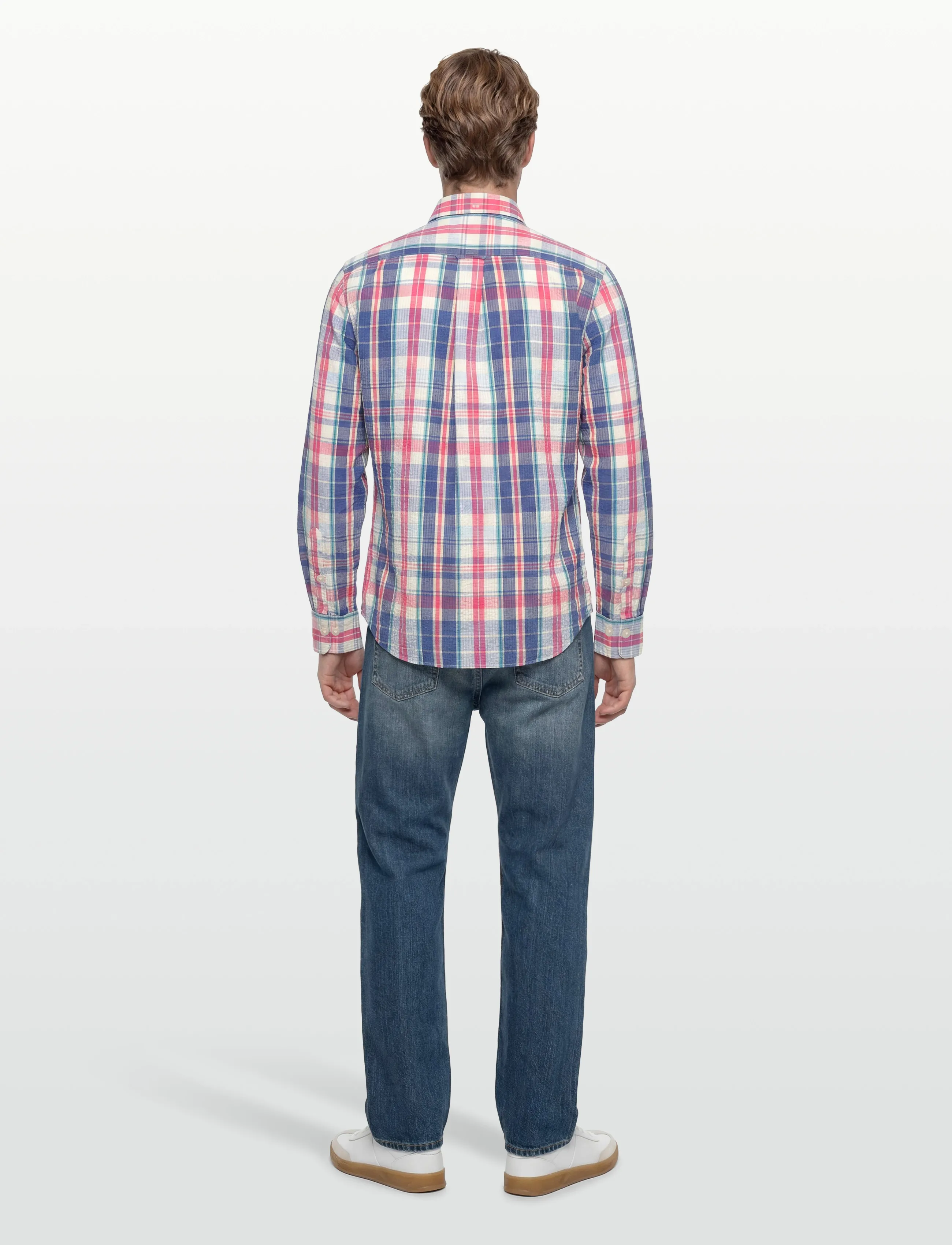 Gant - REG SEERSUCKER MADRAS SHIRT - ternede skjorter - vintage blue - 4