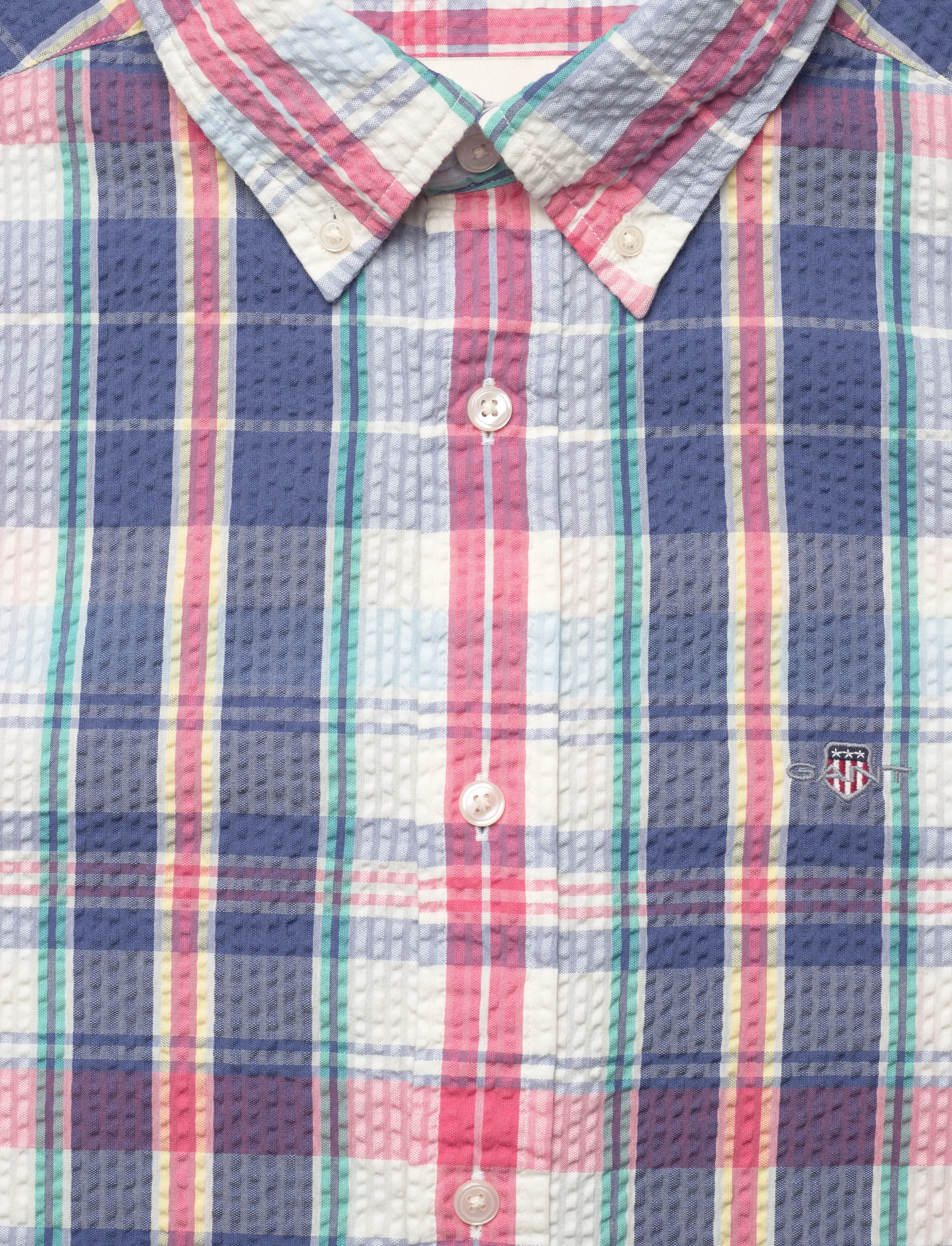 Gant - REG SEERSUCKER MADRAS SHIRT - ternede skjorter - vintage blue - 5