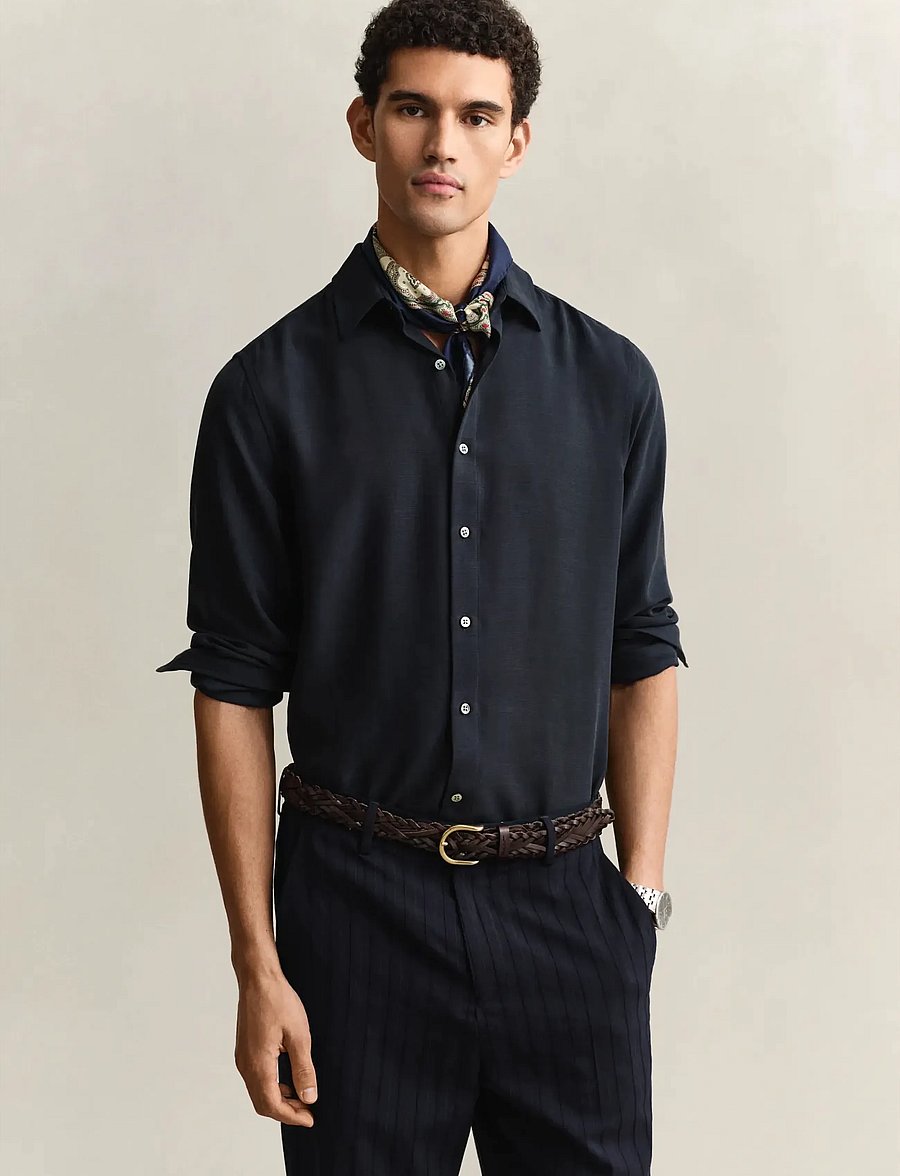 Gant - REG LYOCELL SHIRT - casual skjortor - evening blue - 0