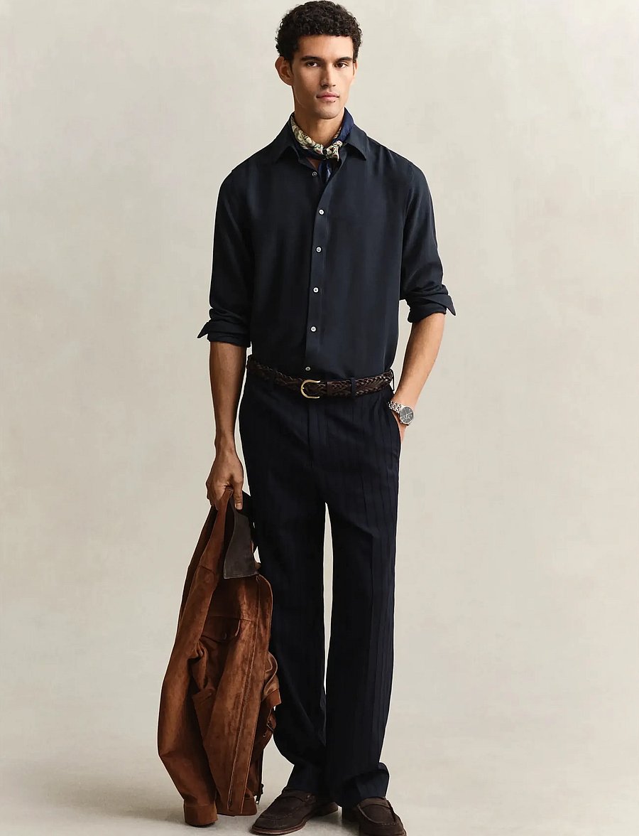 Gant - REG LYOCELL SHIRT - casual skjortor - evening blue - 4