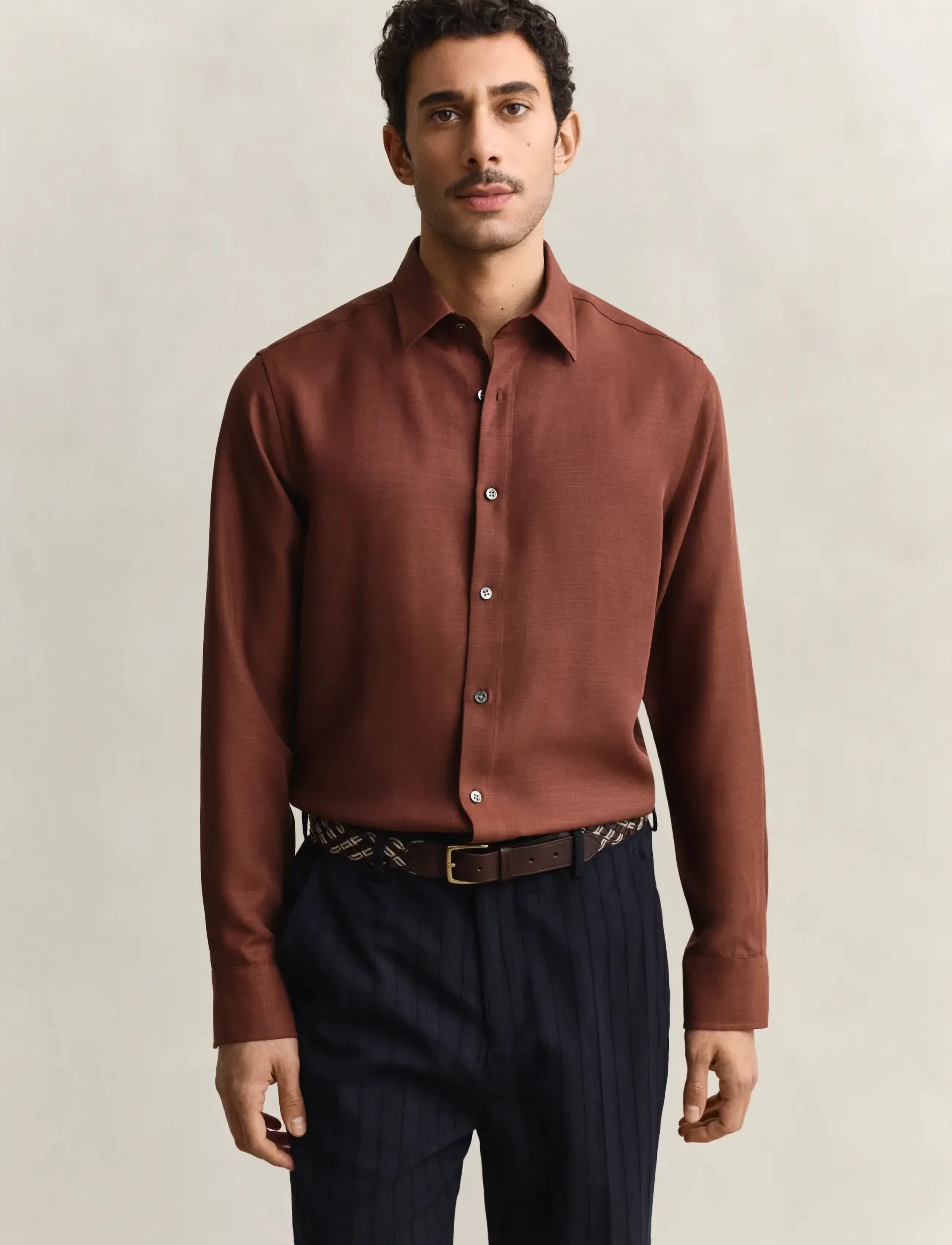 Gant REG LYOCELL SHIRT - Gant - MAHOGANY BROWN / brown