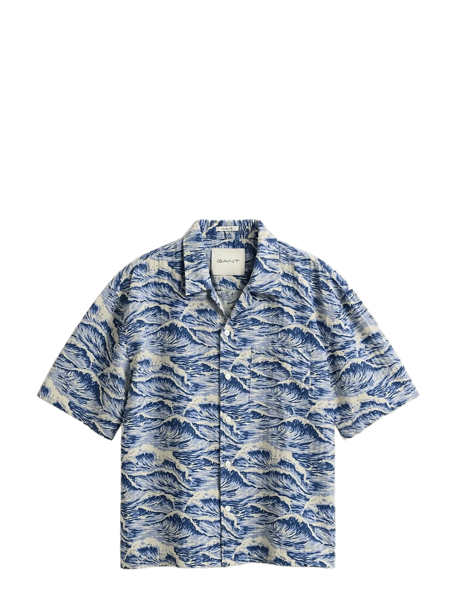 Gant - REL AOP CAMP COLLAR SS SHIRT - kortærmede skjorter - vintage blue - 1