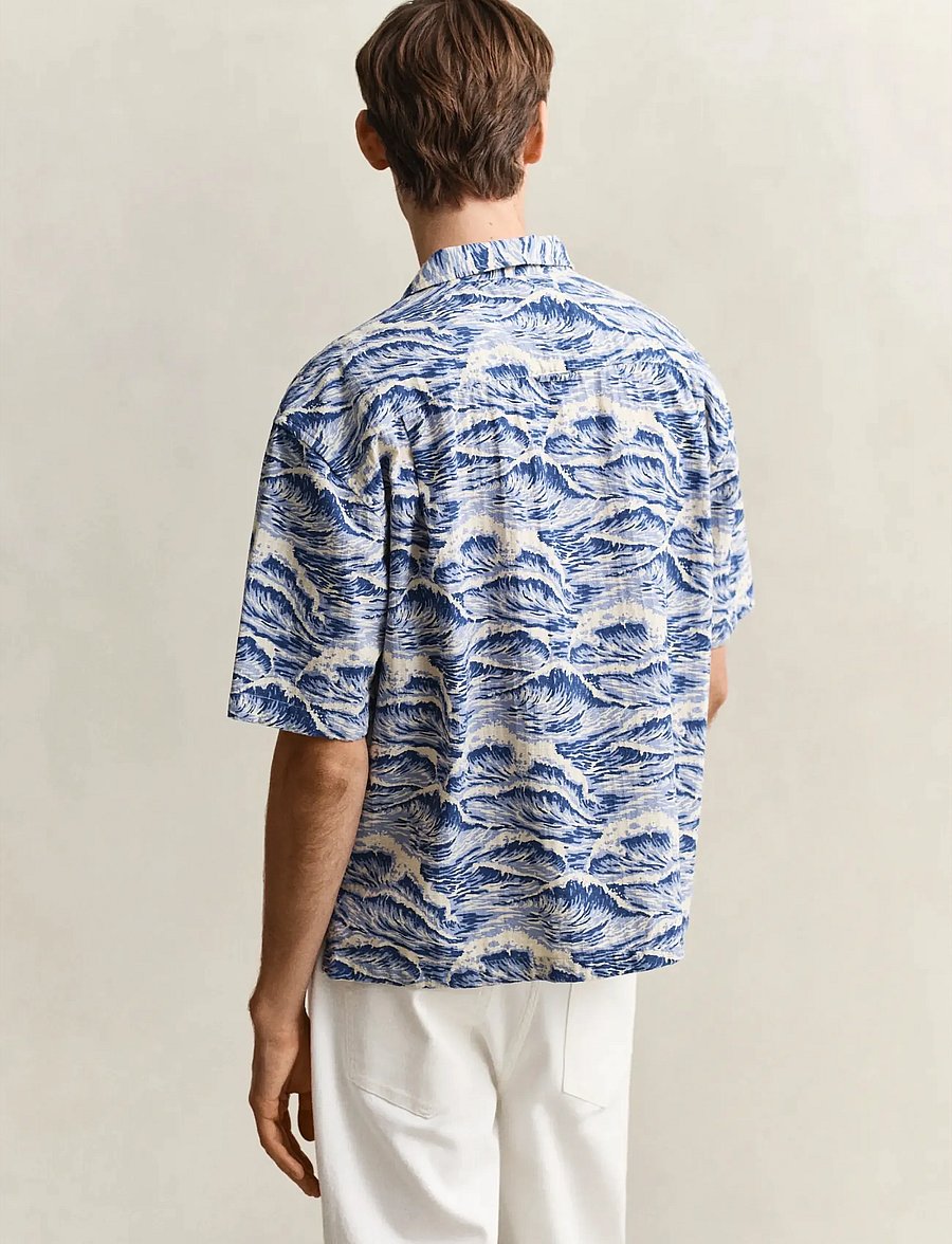 Gant - REL AOP CAMP COLLAR SS SHIRT - kortærmede skjorter - vintage blue - 2