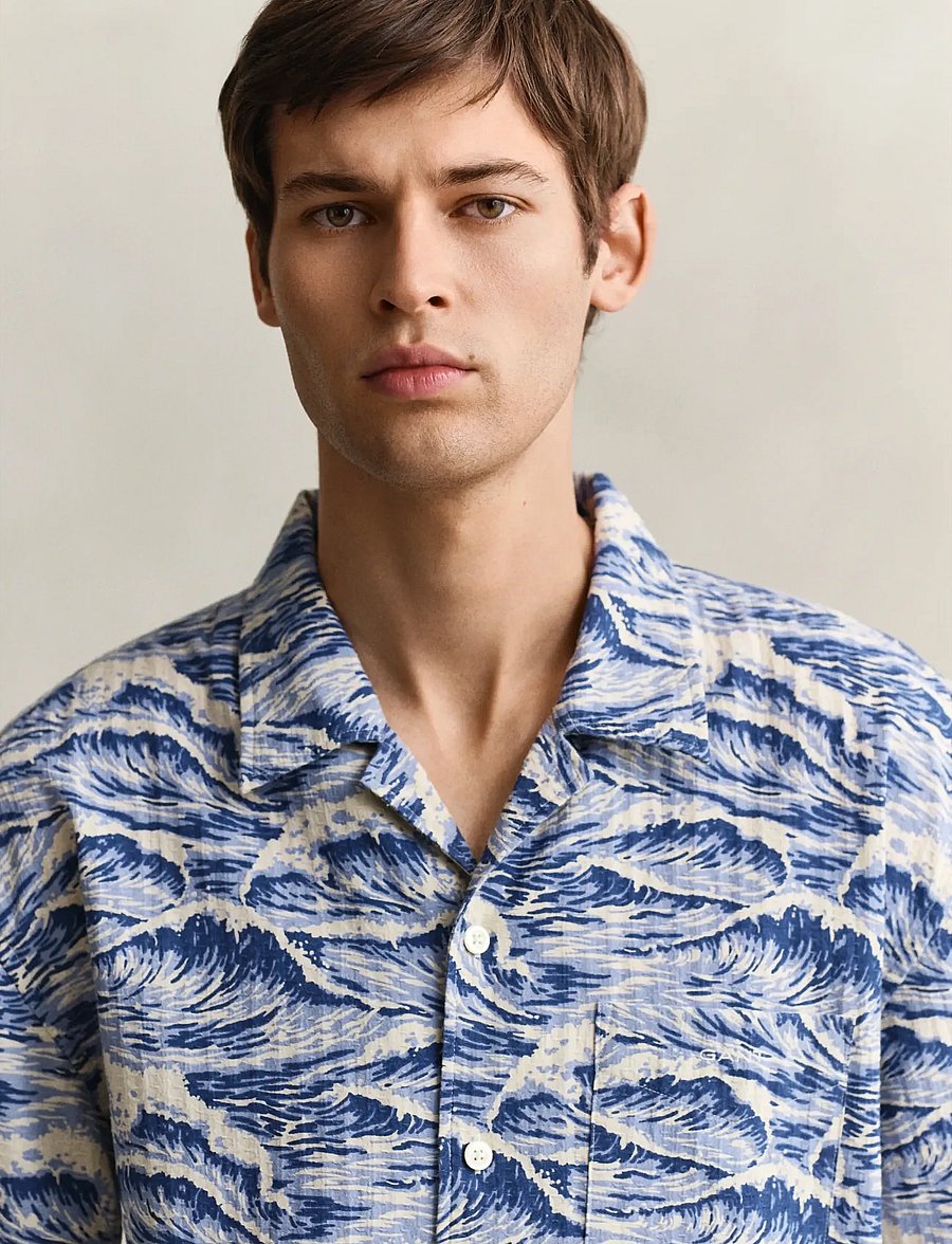 Gant - REL AOP CAMP COLLAR SS SHIRT - kortærmede skjorter - vintage blue - 3