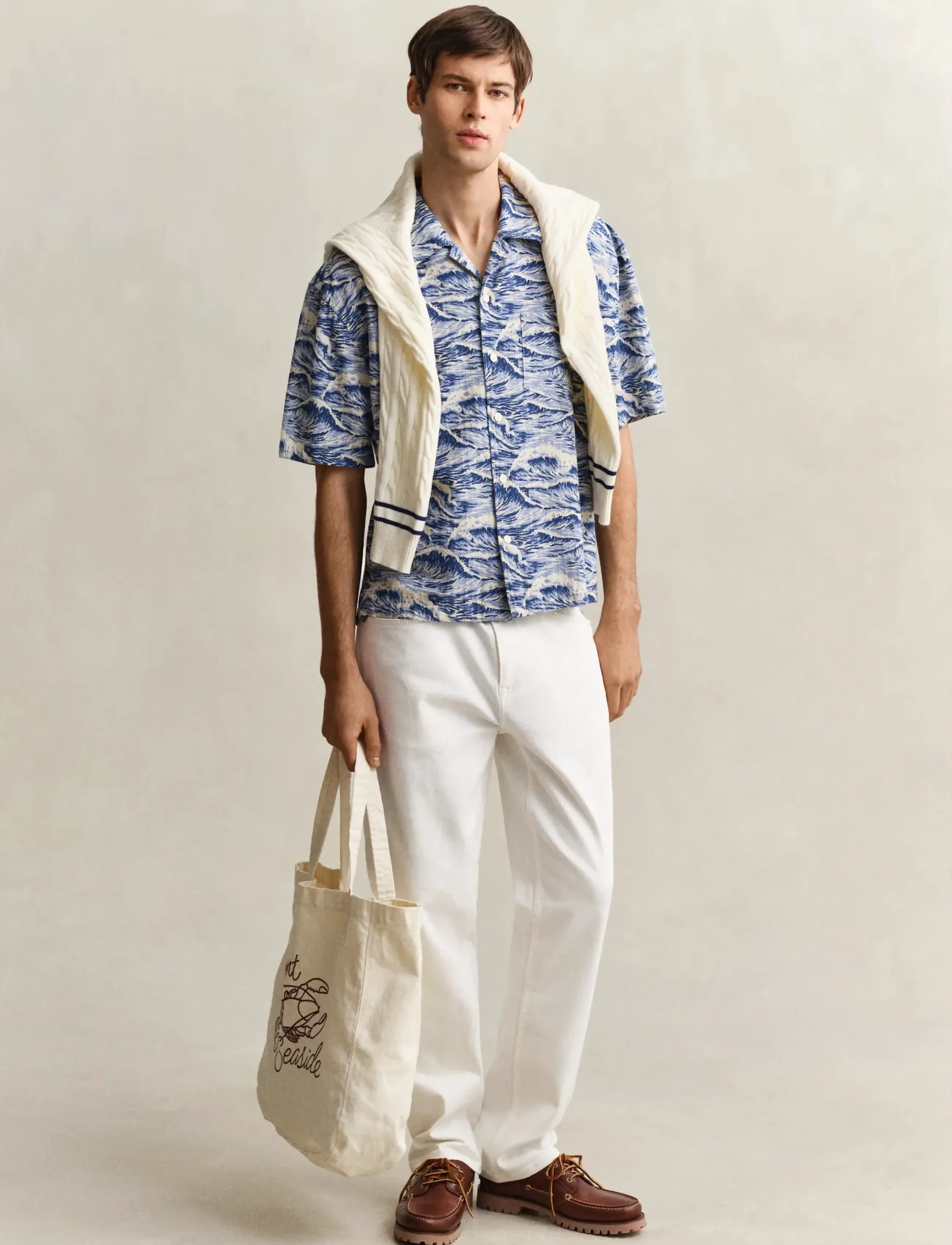 Gant - REL AOP CAMP COLLAR SS SHIRT - kortærmede skjorter - vintage blue - 4