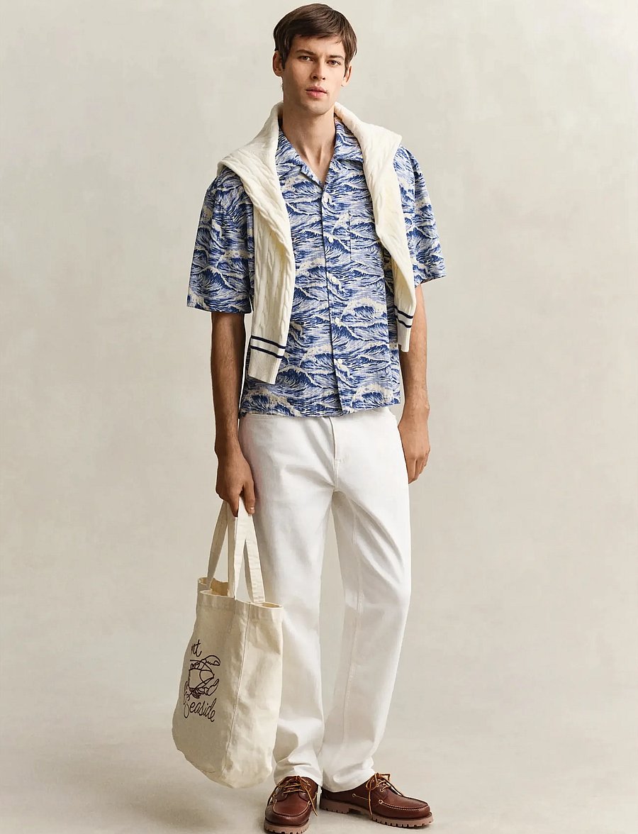 Gant - REL AOP CAMP COLLAR SS SHIRT - kortærmede skjorter - vintage blue - 4