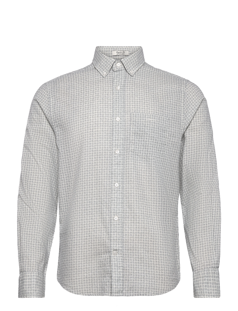 Gant - REG COTTON LINEN PRINT SHIRT - mönstrade skjortor - cream - 0