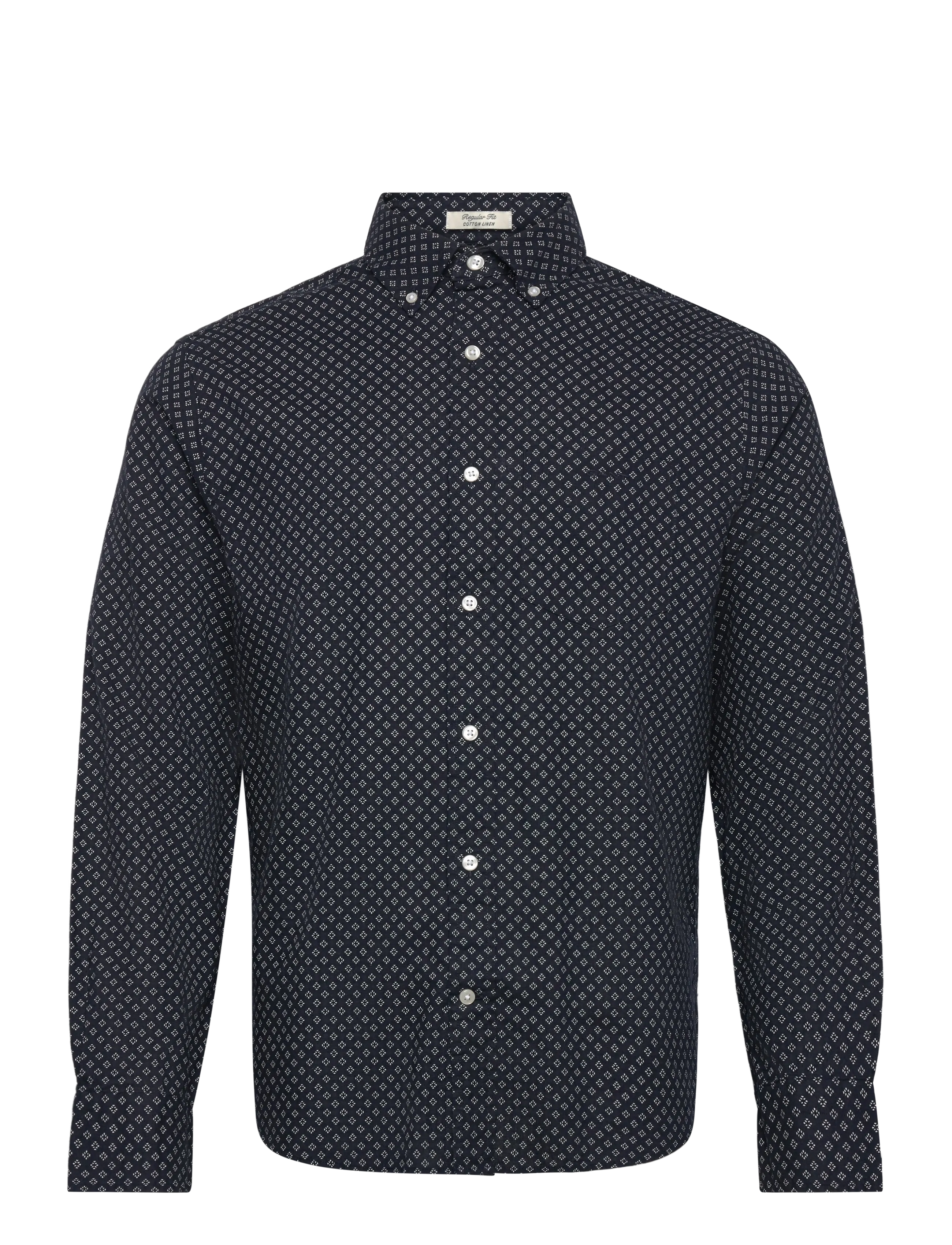 GANT REG COTTON LINEN PRINT SHIRT - Kläder - FADED DENIM / navy
