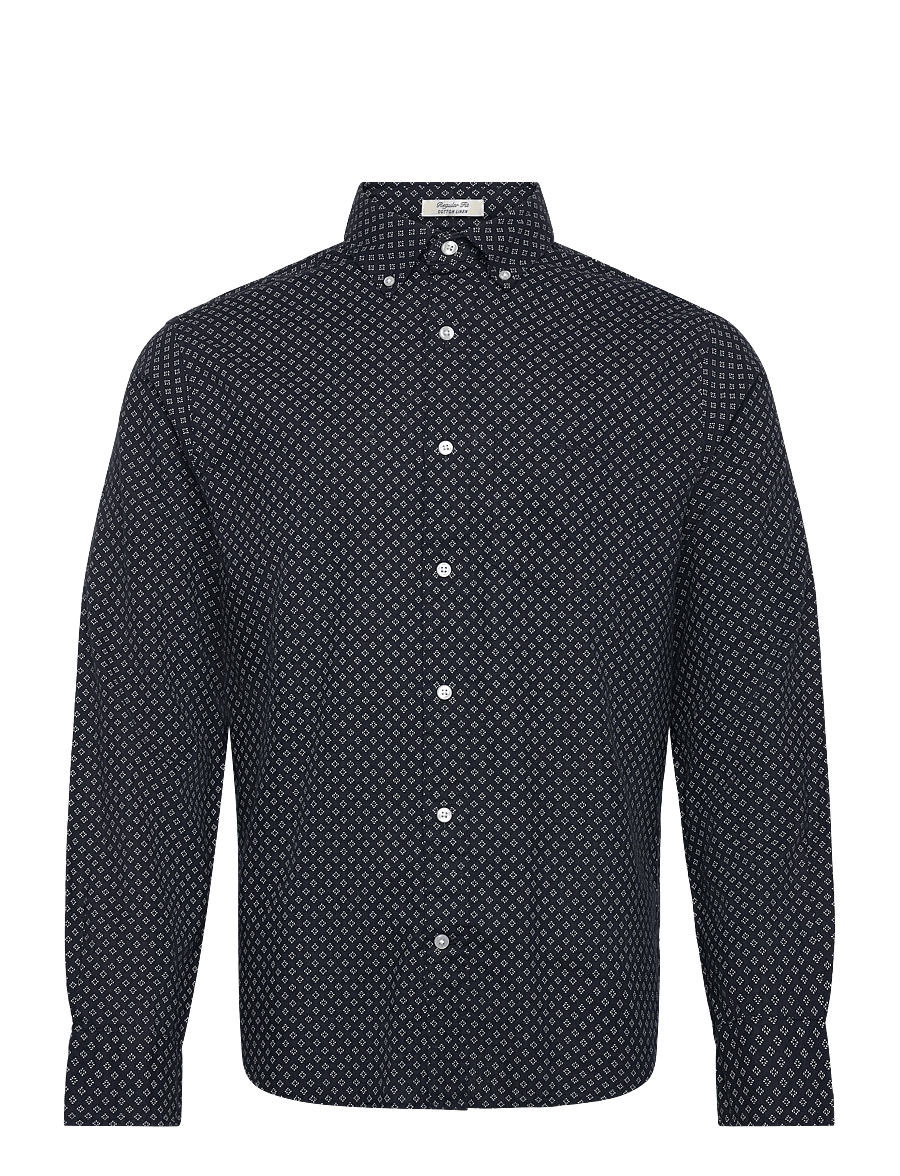 Gant - REG COTTON LINEN PRINT SHIRT - pattern shirts - faded denim - 0