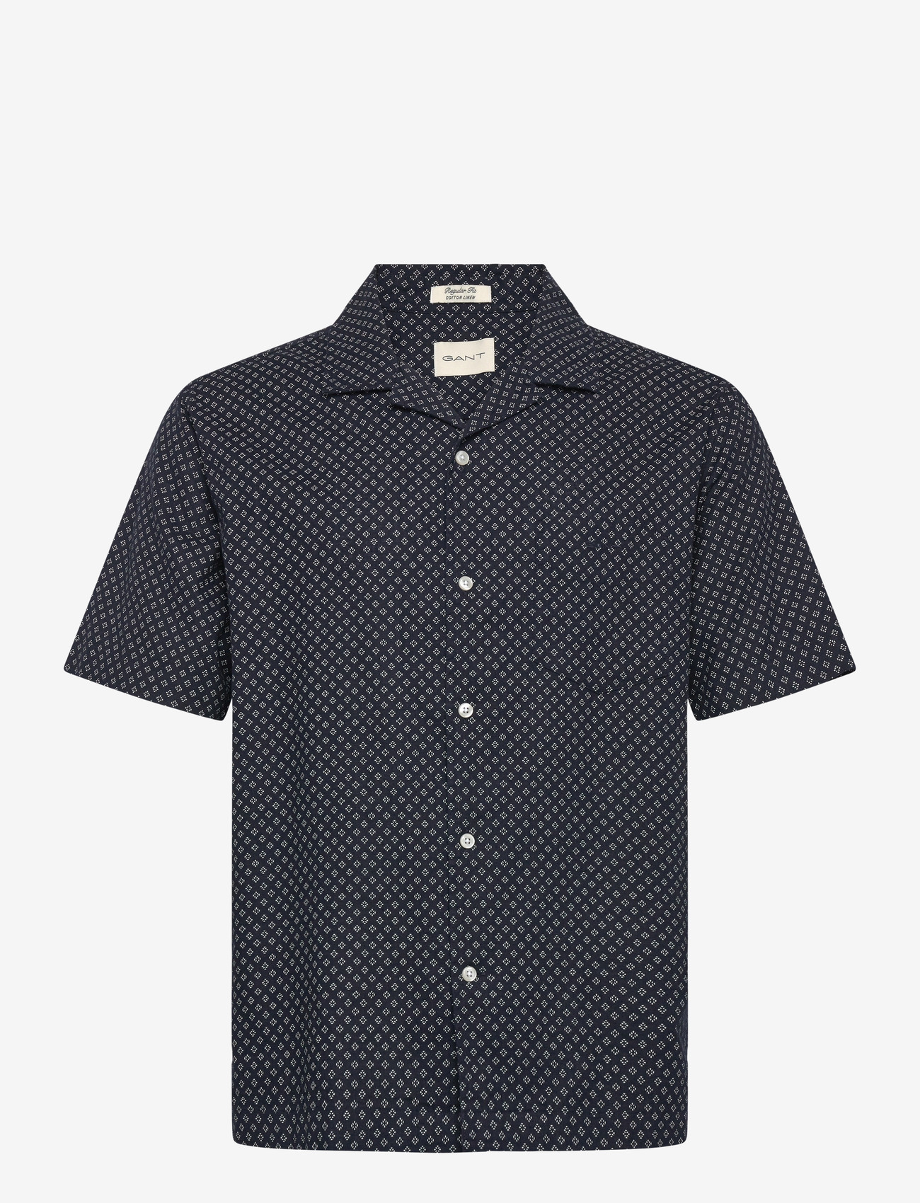 GANT - REG COTTON LINEN PRINT SS SHIRT - lühikeste varrukatega särgid - faded denim - 0