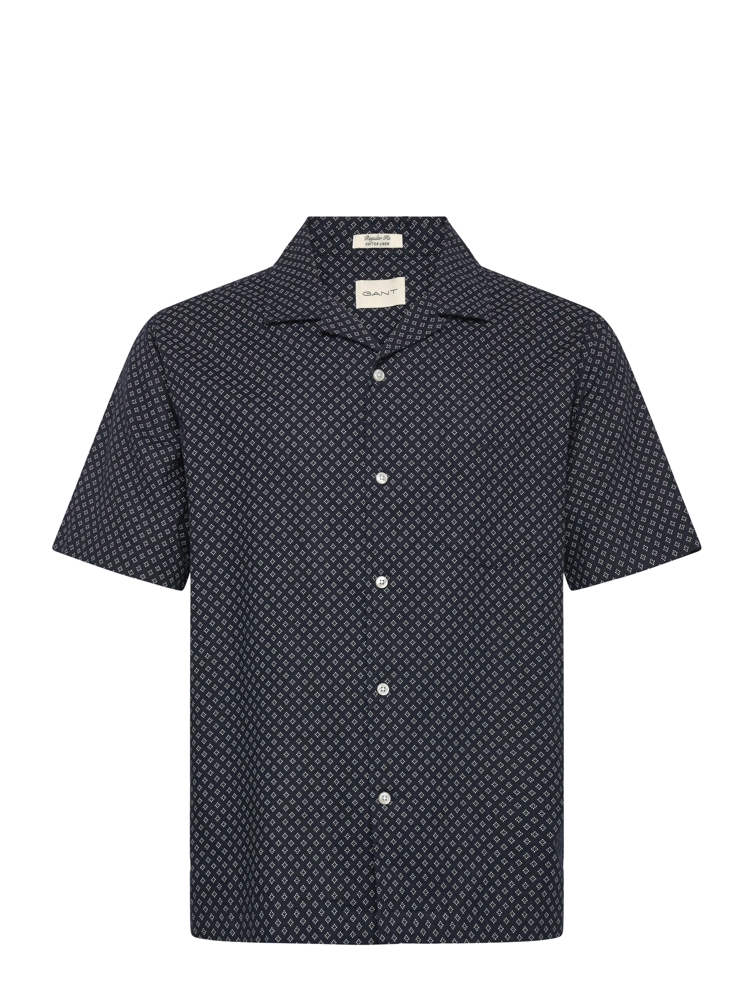 Gant REG COTTON LINEN PRINT SS SHIRT - Skjortor - FADED DENIM / navy