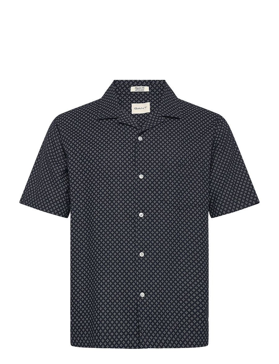 Gant - REG COTTON LINEN PRINT SS SHIRT - chemises à manches courtes - faded denim - 1