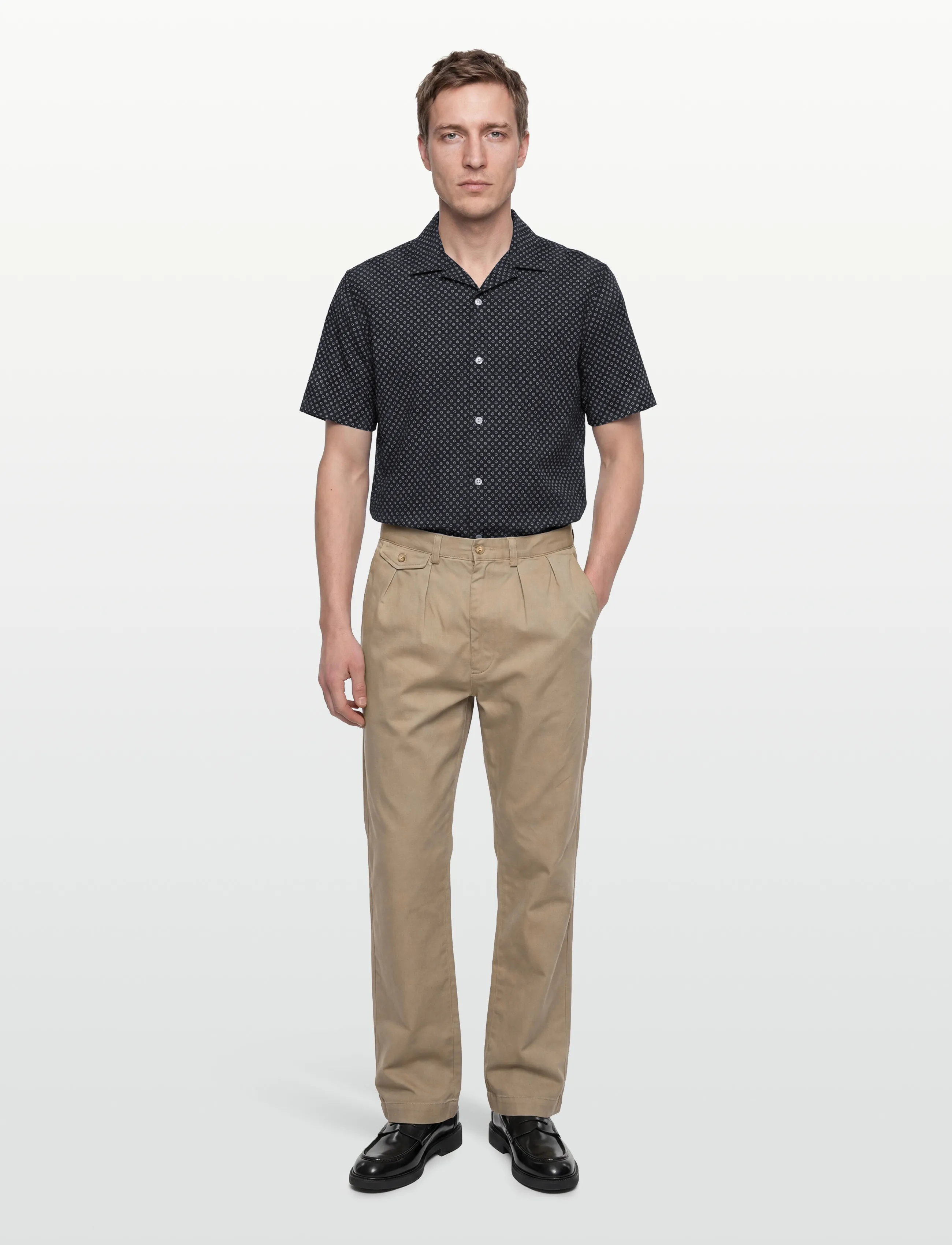 GANT REG COTTON LINEN PRINT SS SHIRT - Preppy - FADED DENIM / navy