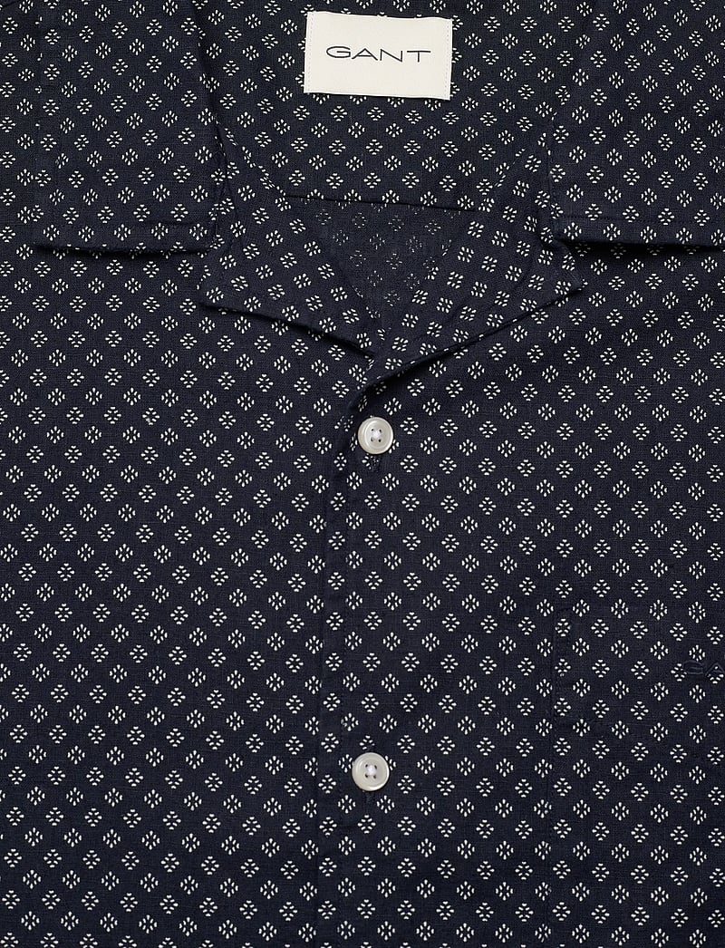 GANT - REG COTTON LINEN PRINT SS SHIRT - lühikeste varrukatega särgid - faded denim - 2