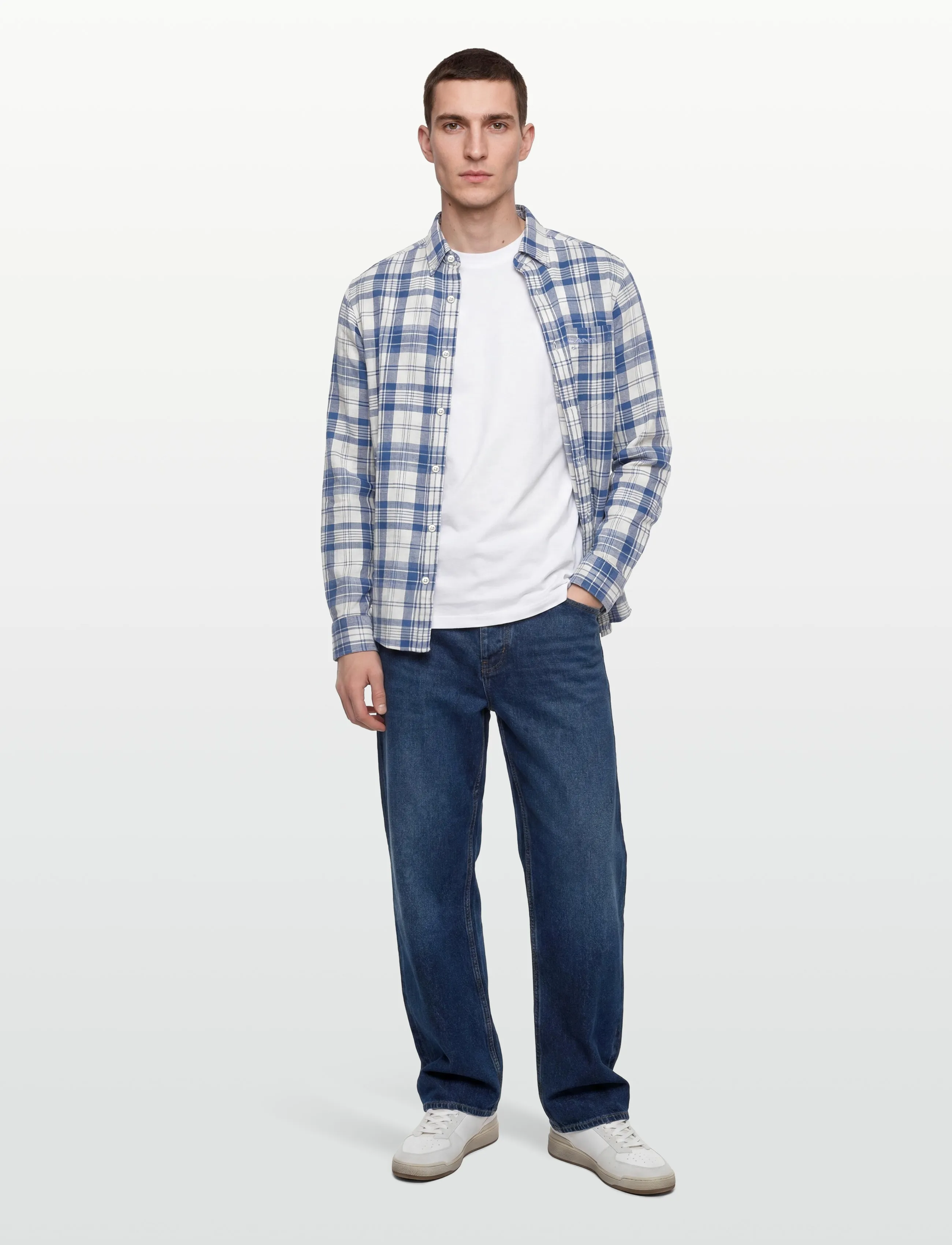 Gant REG COTTON LINEN MADRAS CHECK - Deals - VINTAGE BLUE / blue