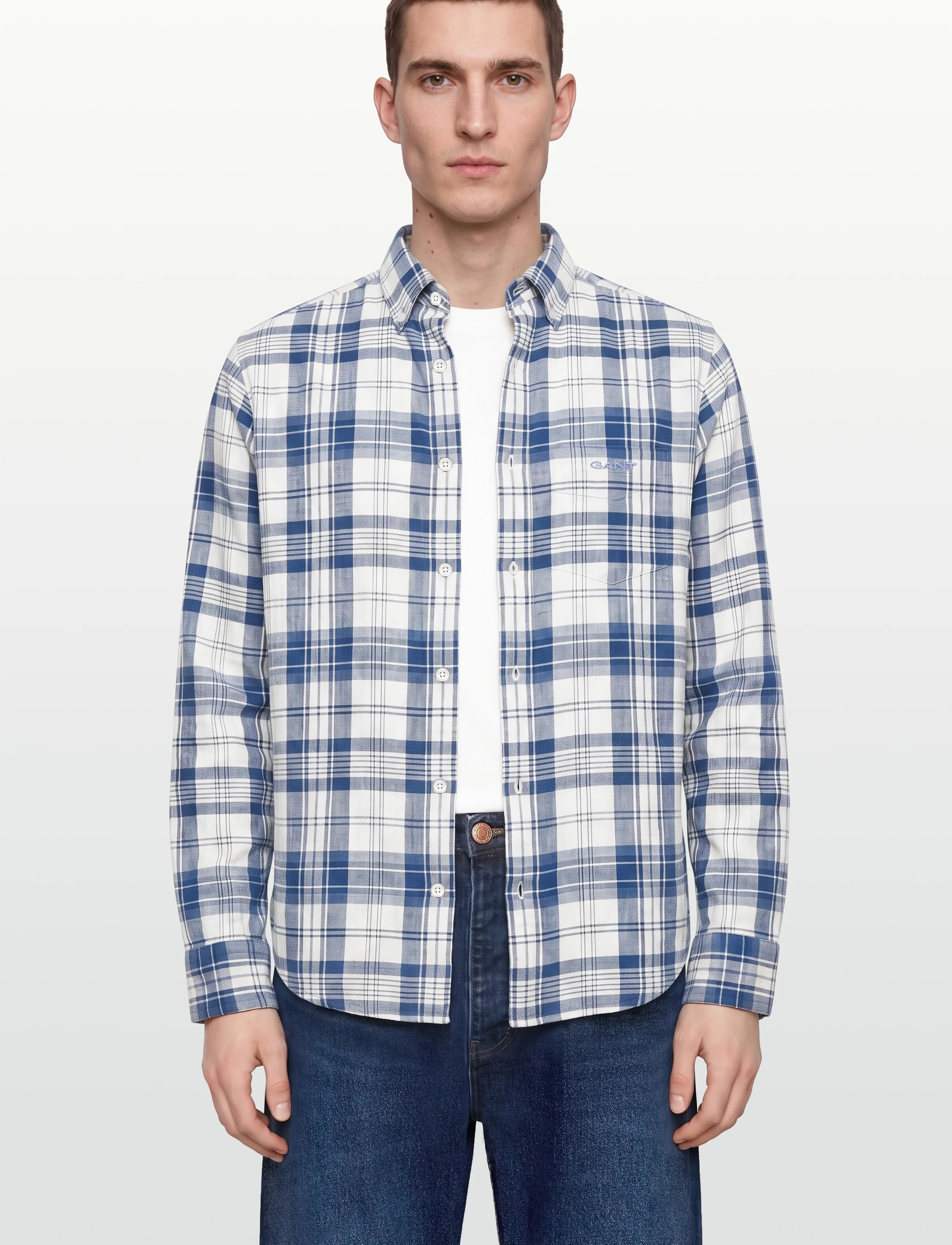 Gant - REG COTTON LINEN MADRAS CHECK - hørskjorter - vintage blue - 3