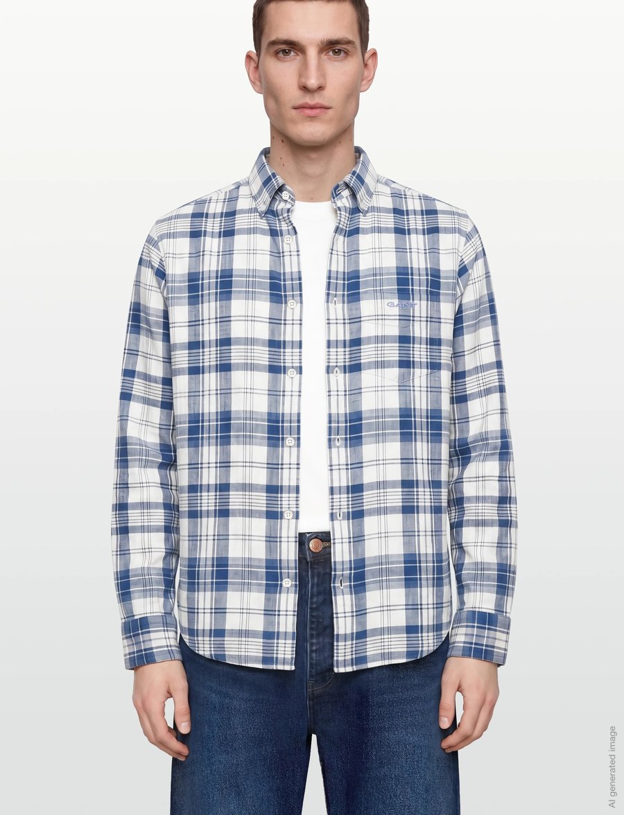 Gant - REG COTTON LINEN MADRAS CHECK - hørskjorter - vintage blue - 3