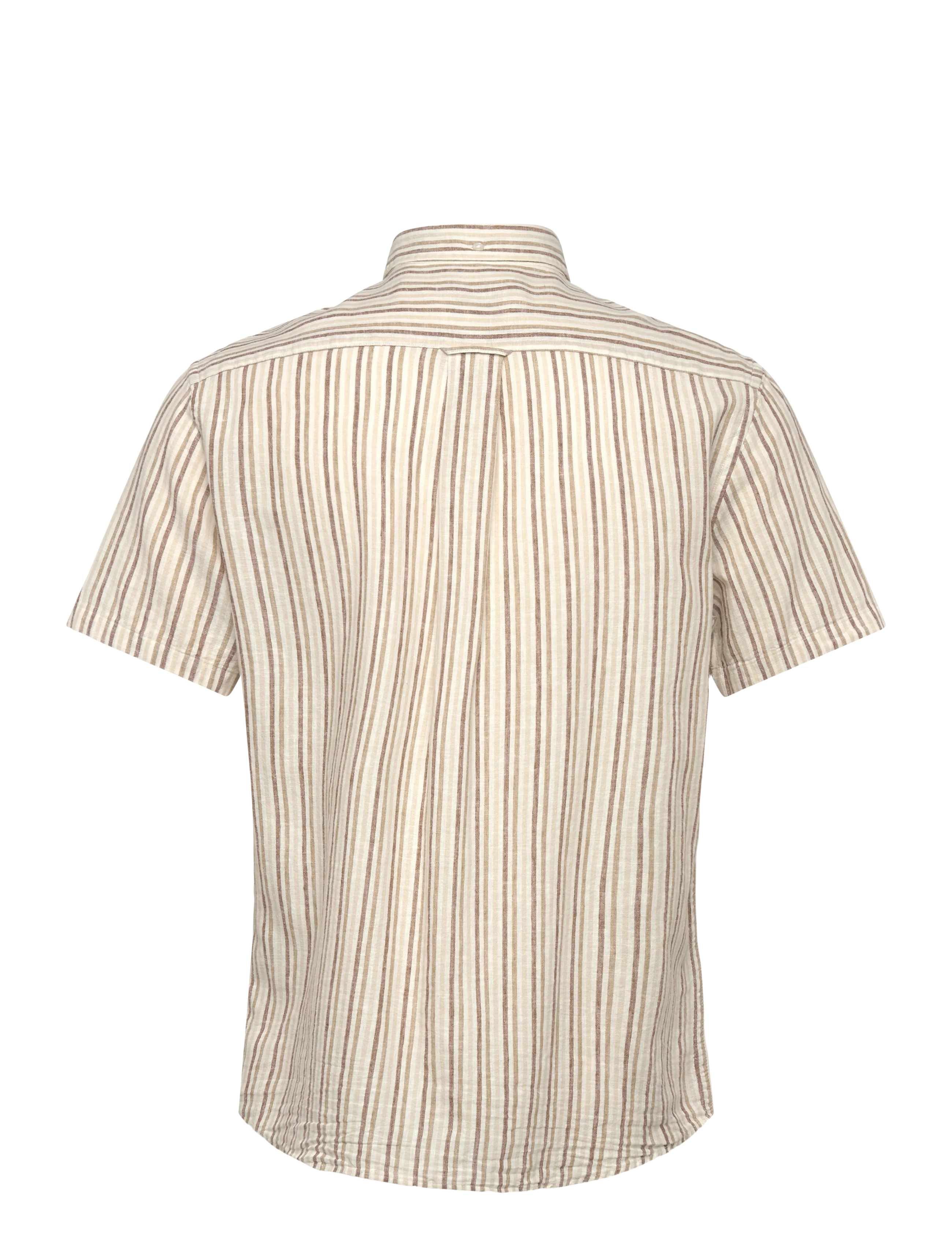 Gant - REG COTTON LINEN STRIPE SS SHIRT - kortærmede skjorter - light taupe - 2