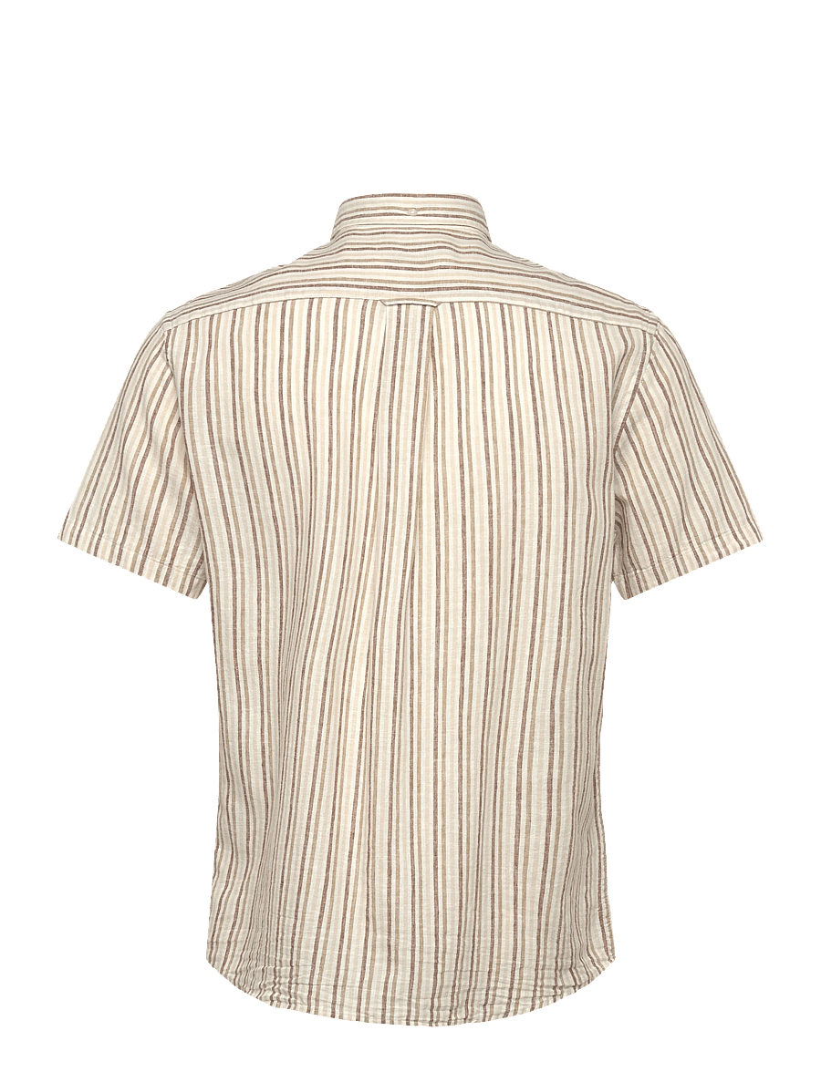 Gant - REG COTTON LINEN STRIPE SS SHIRT - kortærmede skjorter - light taupe - 2