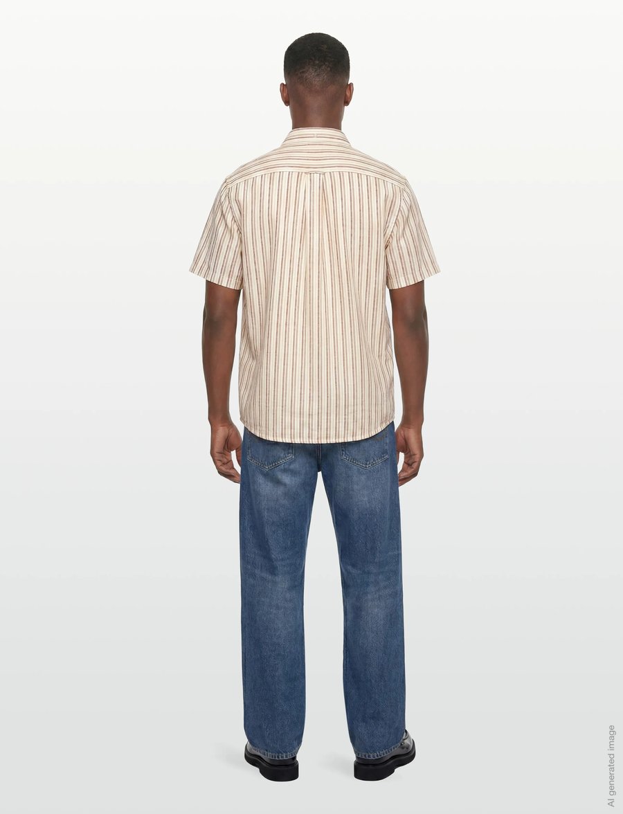 Gant - REG COTTON LINEN STRIPE SS SHIRT - kortærmede skjorter - light taupe - 4
