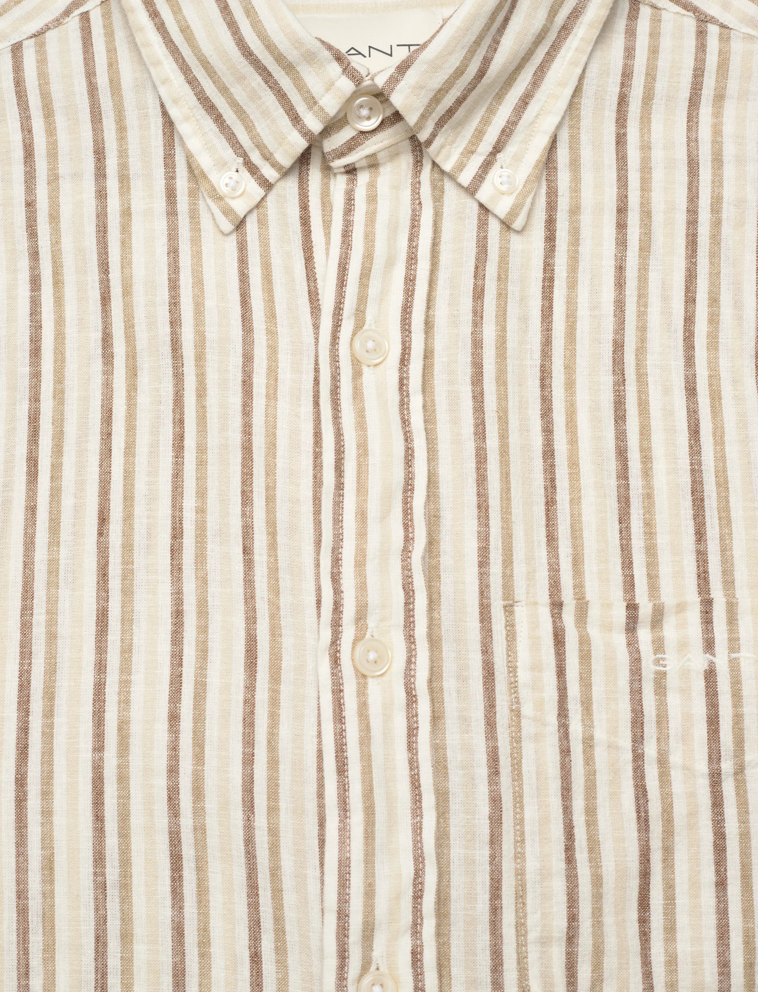 Gant - REG COTTON LINEN STRIPE SS SHIRT - kortærmede skjorter - light taupe - 5