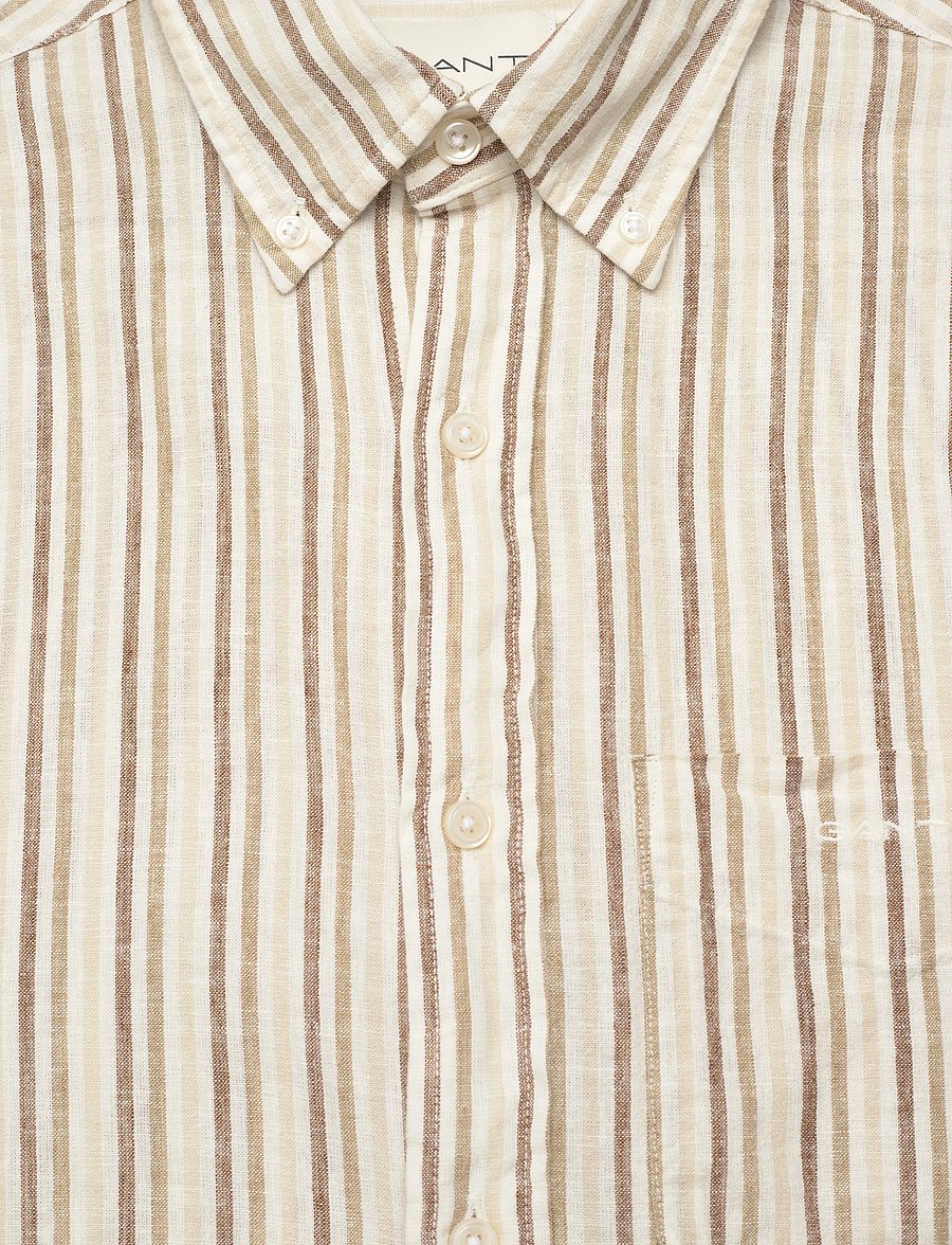 Gant - REG COTTON LINEN STRIPE SS SHIRT - kortærmede skjorter - light taupe - 5