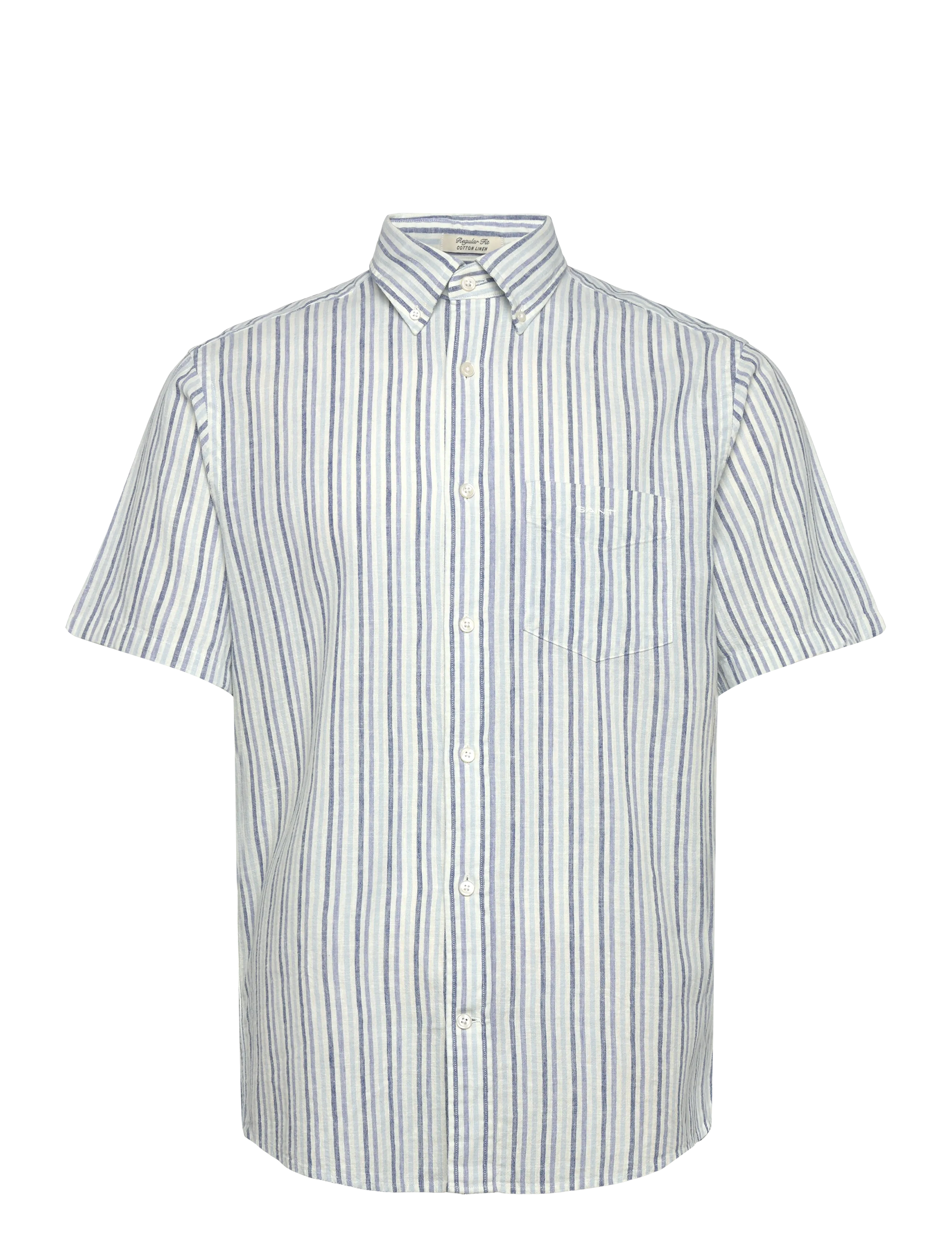 GANT REG COTTON LINEN STRIPE SS SHIRT - Short-sleeved shirts - VINTAGE BLUE / blue