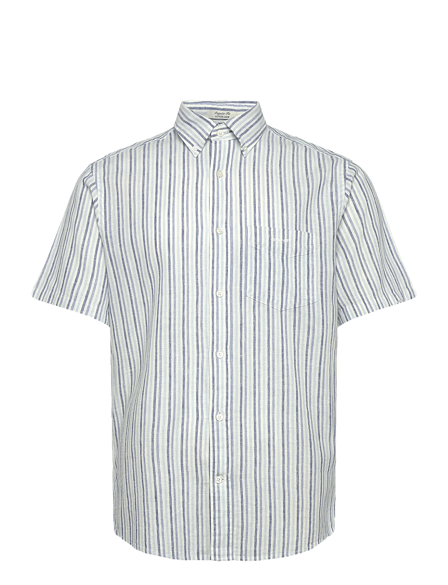 Gant - REG COTTON LINEN STRIPE SS SHIRT - kortærmede skjorter - vintage blue - 1