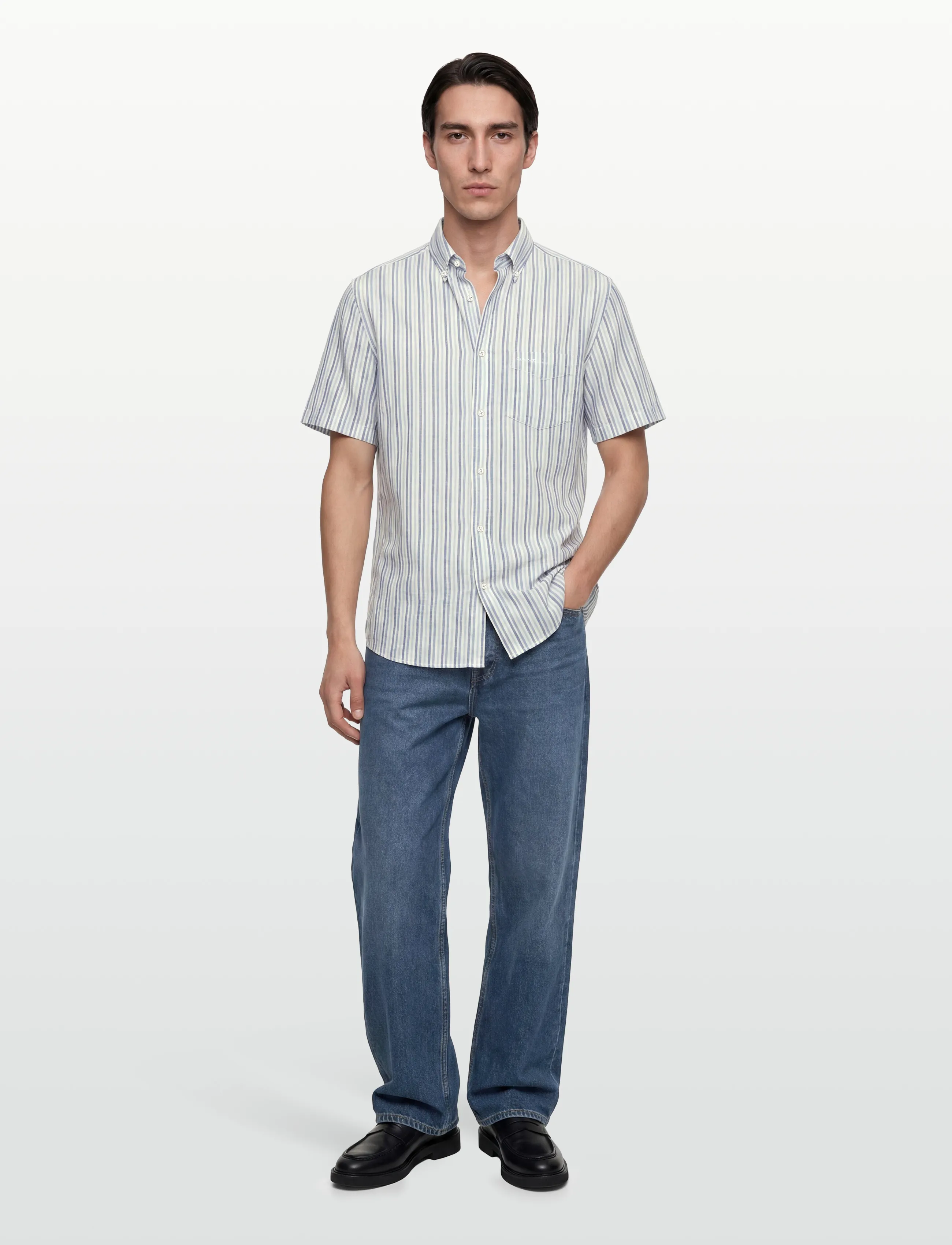 GANT REG COTTON LINEN STRIPE SS SHIRT - Vetements - VINTAGE BLUE / blue