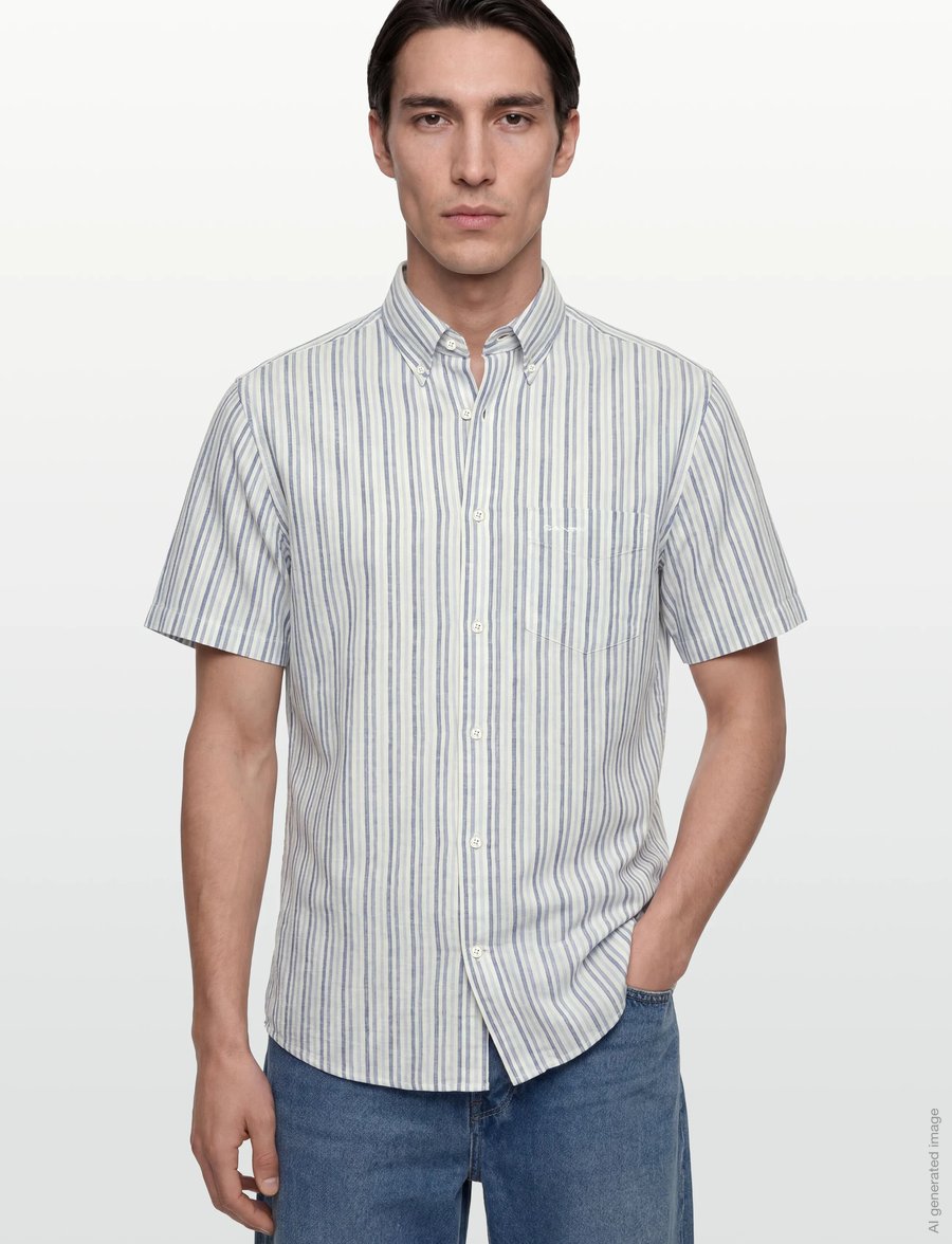 Gant - REG COTTON LINEN STRIPE SS SHIRT - kortærmede skjorter - vintage blue - 3