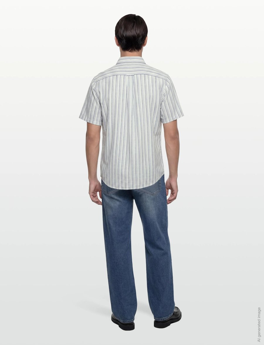 Gant - REG COTTON LINEN STRIPE SS SHIRT - kortærmede skjorter - vintage blue - 4