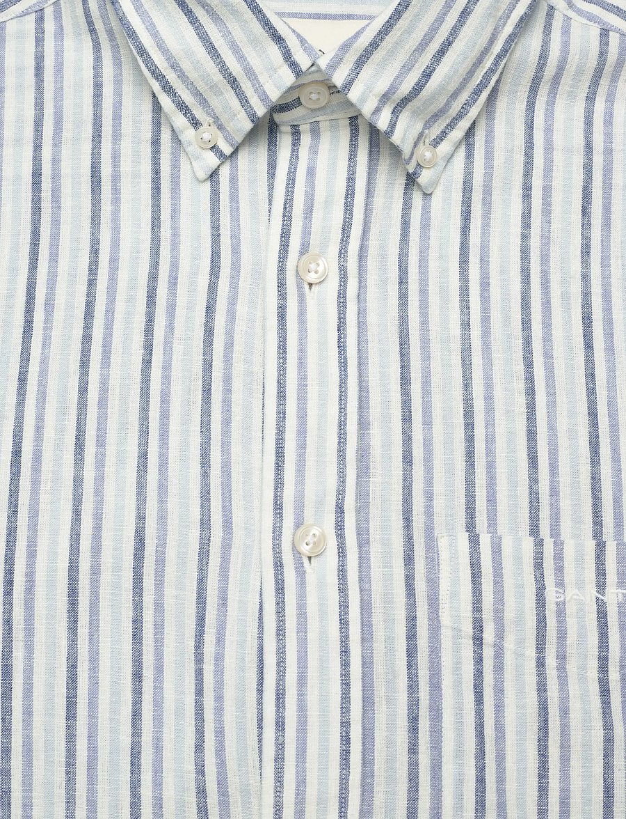 Gant - REG COTTON LINEN STRIPE SS SHIRT - kortærmede skjorter - vintage blue - 5