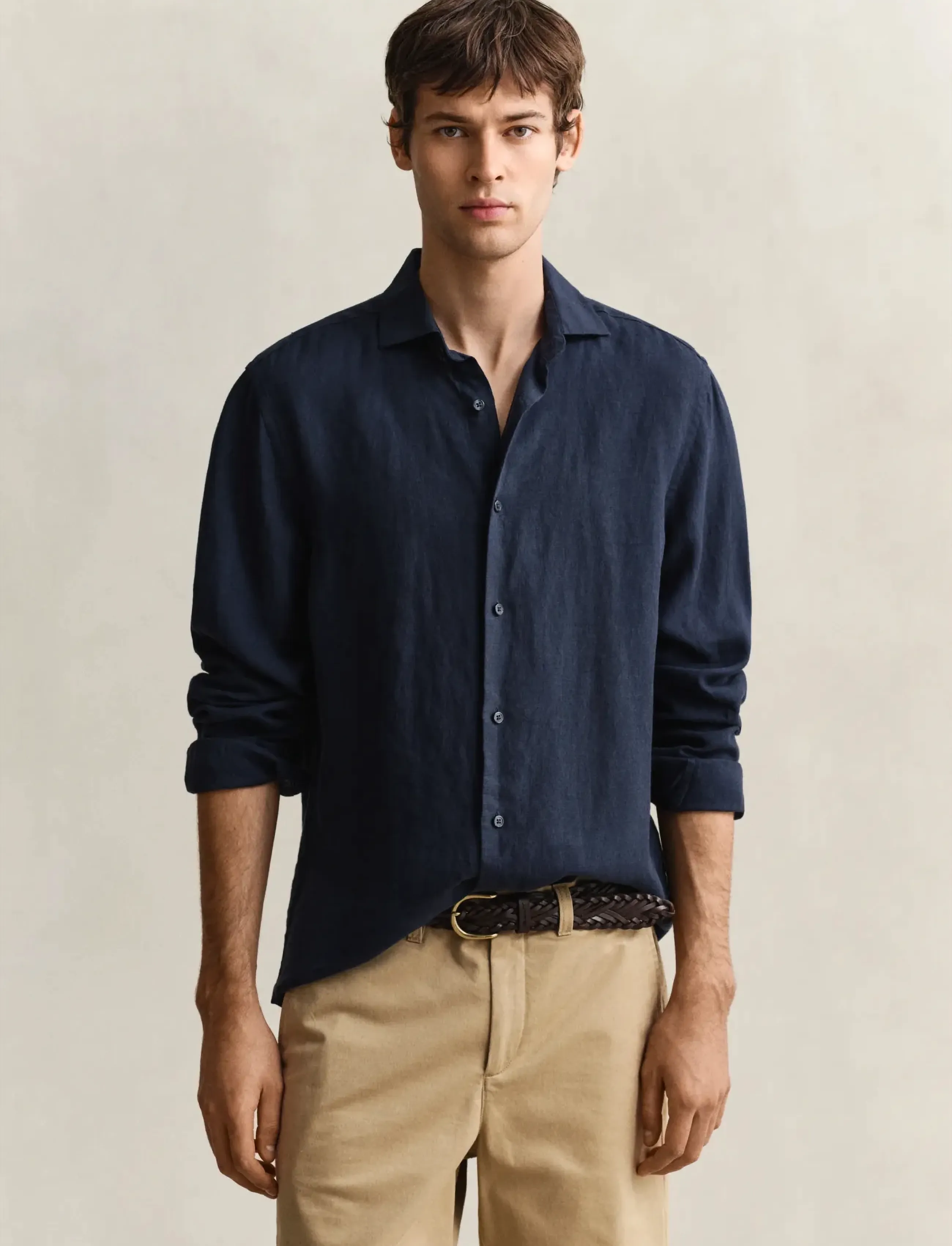 Gant Reg Linen Shirt, L, Shirts, Marineblau - Männerswear