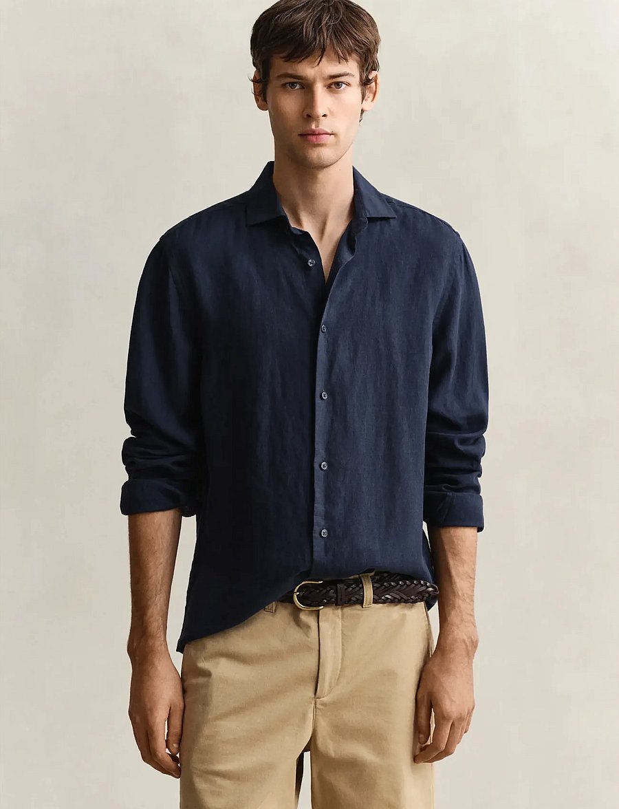 Gant - REG LINEN SHIRT - linneskjortor - evening blue - 0