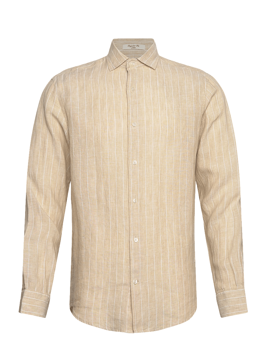 Gant - REG LINEN STRIPE SHIRT - triibulised särgid - oat beige - 1